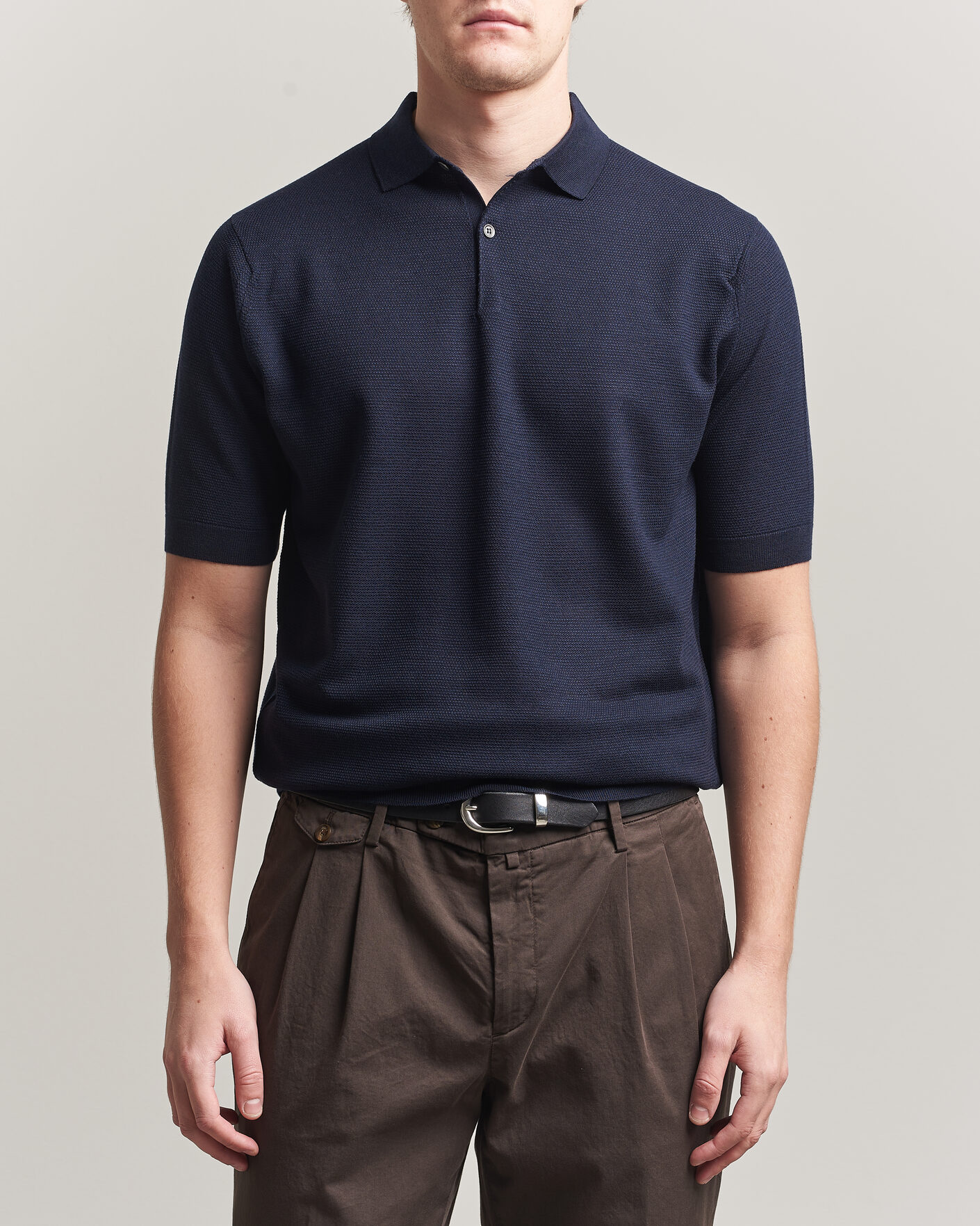 Mies | Pikeet | John Smedley | 14 Singular Knitted Textured Polo Midnight