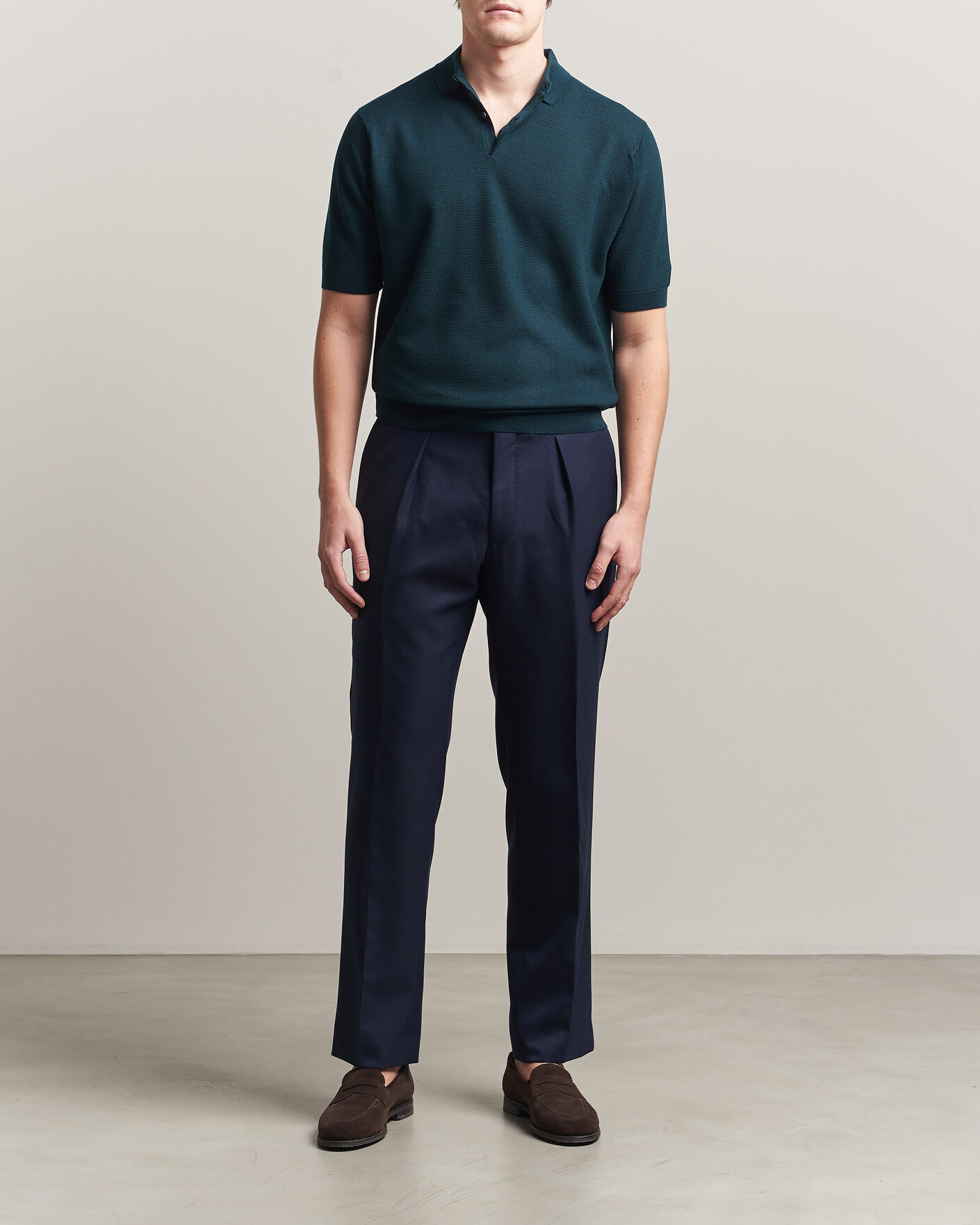 Mies | Pikeet | John Smedley | 14 Singular Knitted Textured Polo Richardson Green