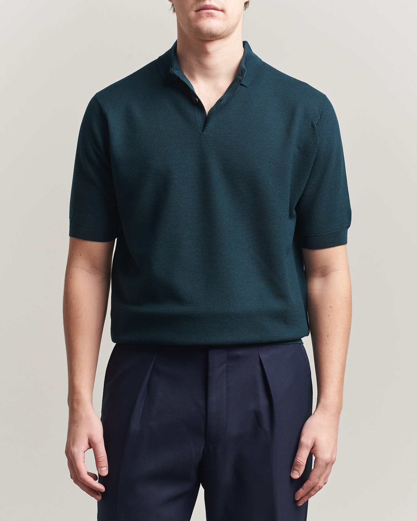 Mies | Pikeet | John Smedley | 14 Singular Knitted Textured Polo Richardson Green