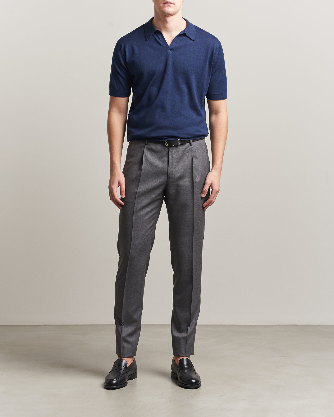 Mies | Pikeet | John Smedley | Noah Open Collar Sea Island Polo French Navy