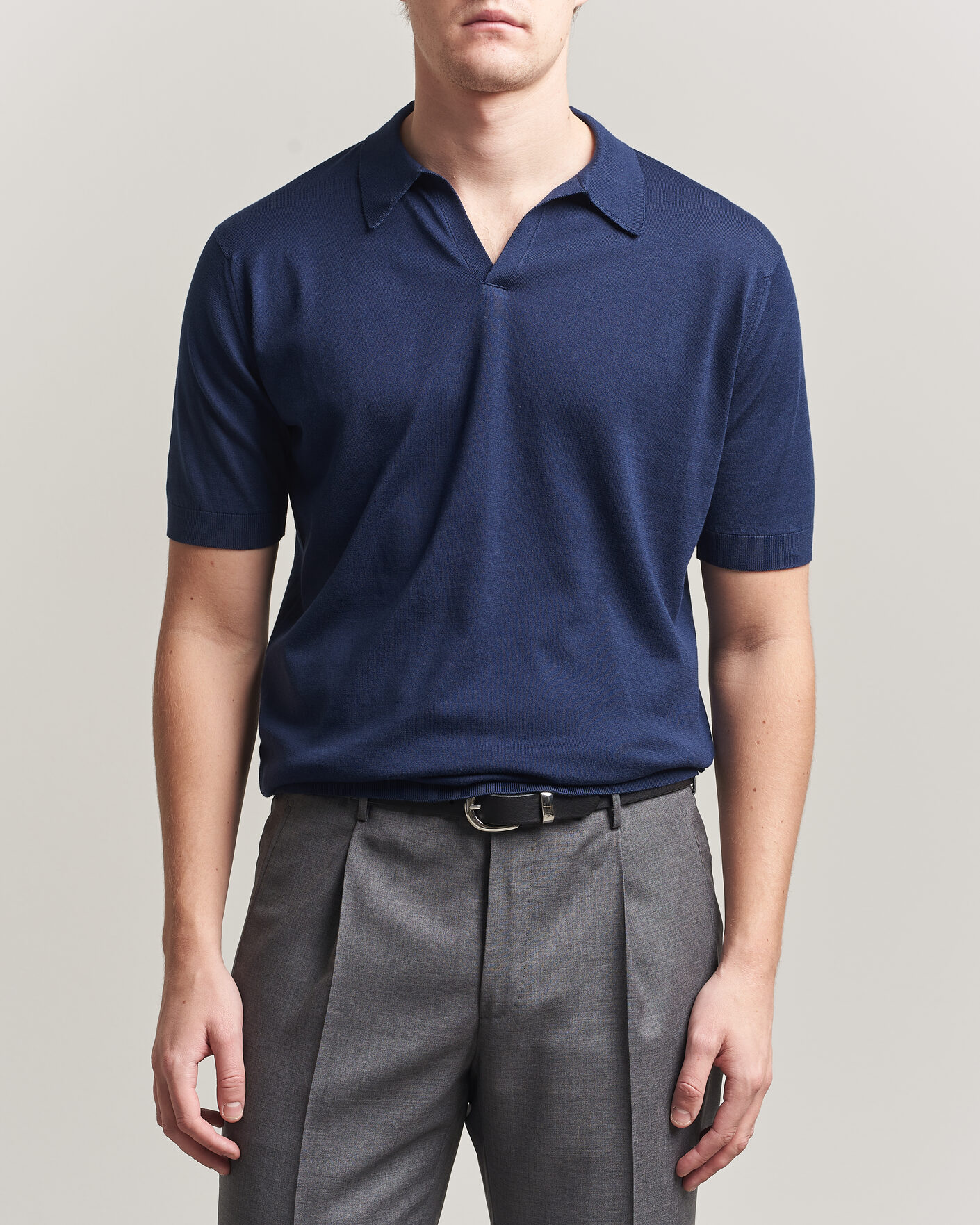 Mies | Pikeet | John Smedley | Noah Open Collar Sea Island Polo French Navy