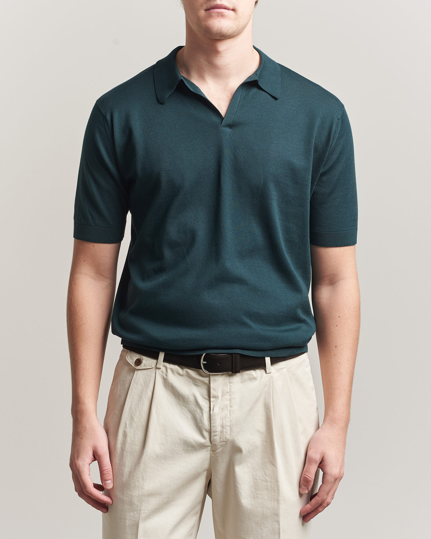 Mies | Pikeet | John Smedley | Noah Open Collar Sea Island Polo Rainforest