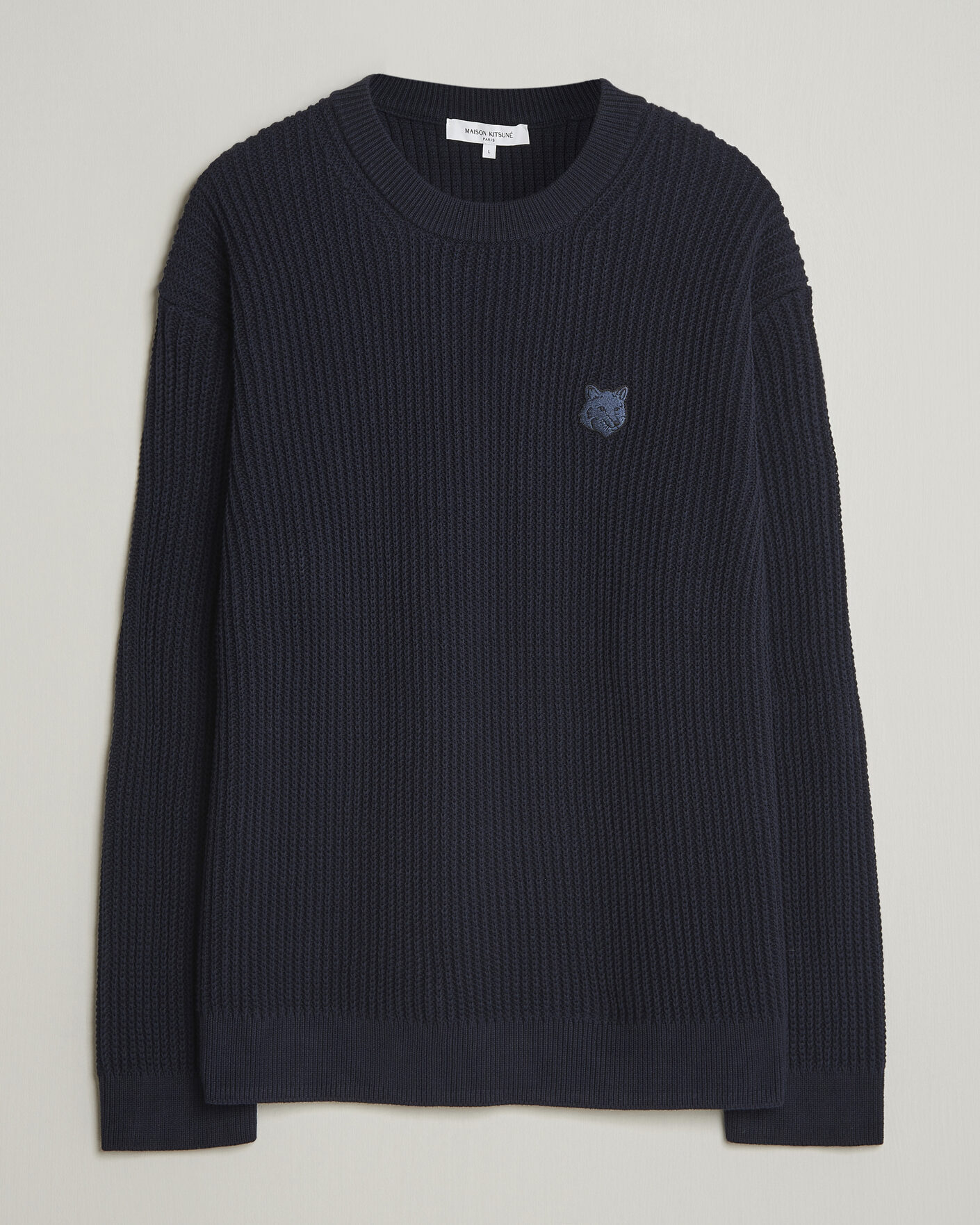 Mies | Puserot | Maison Kitsuné | Tonal Fox Head Rib Knitted Sweater Navy