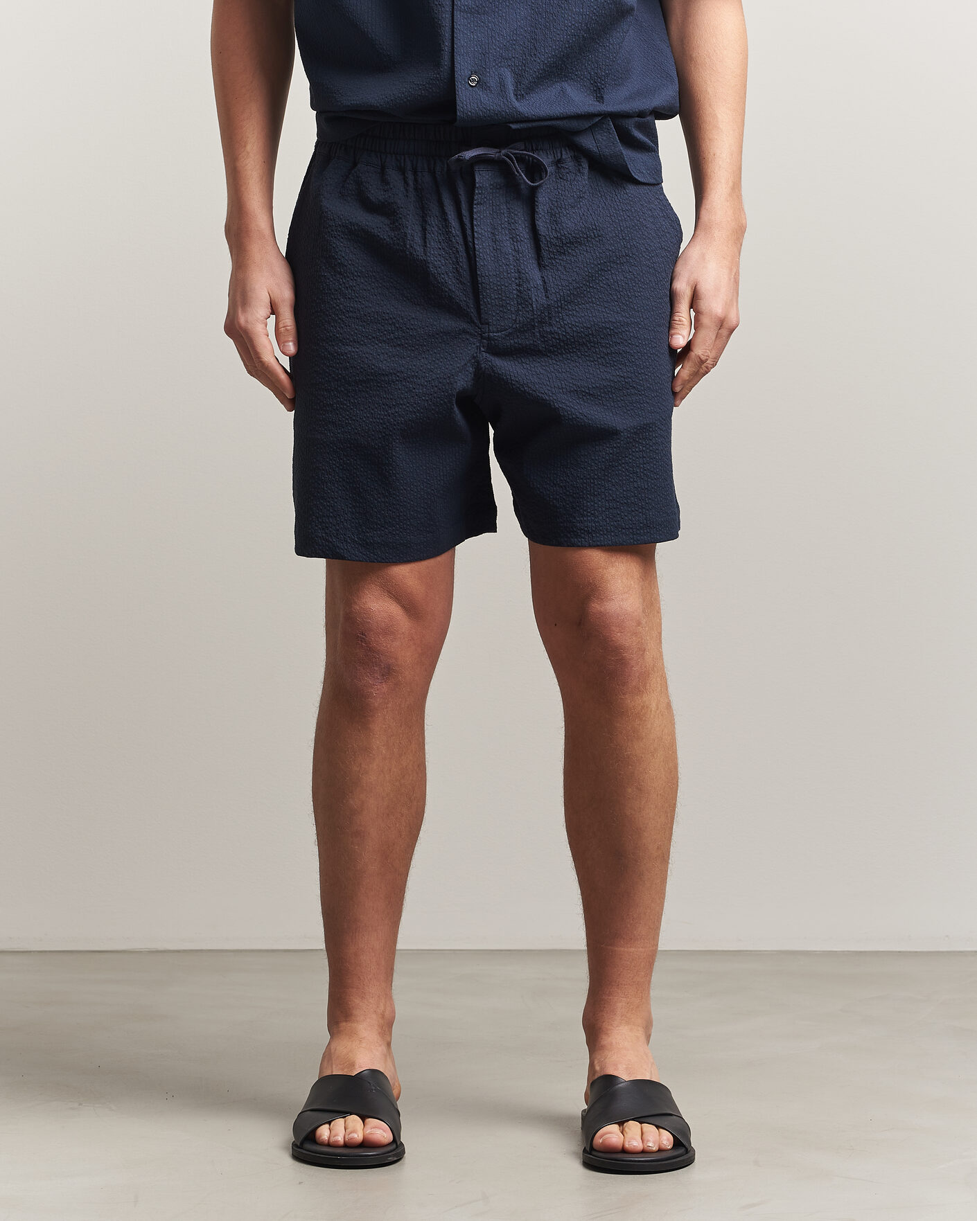Mies | Shortsit | Maison Kitsuné | Seersucker Drawstring Shorts Navy