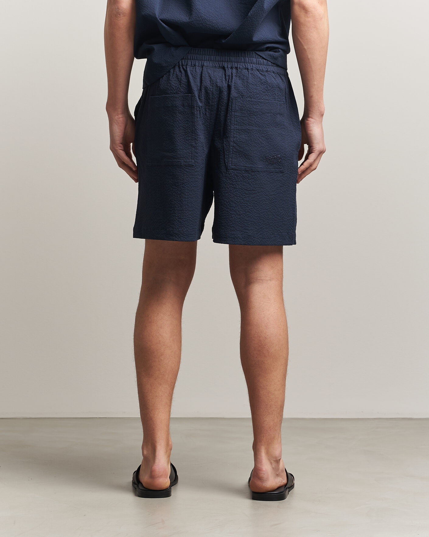 Mies | Shortsit | Maison Kitsuné | Seersucker Drawstring Shorts Navy