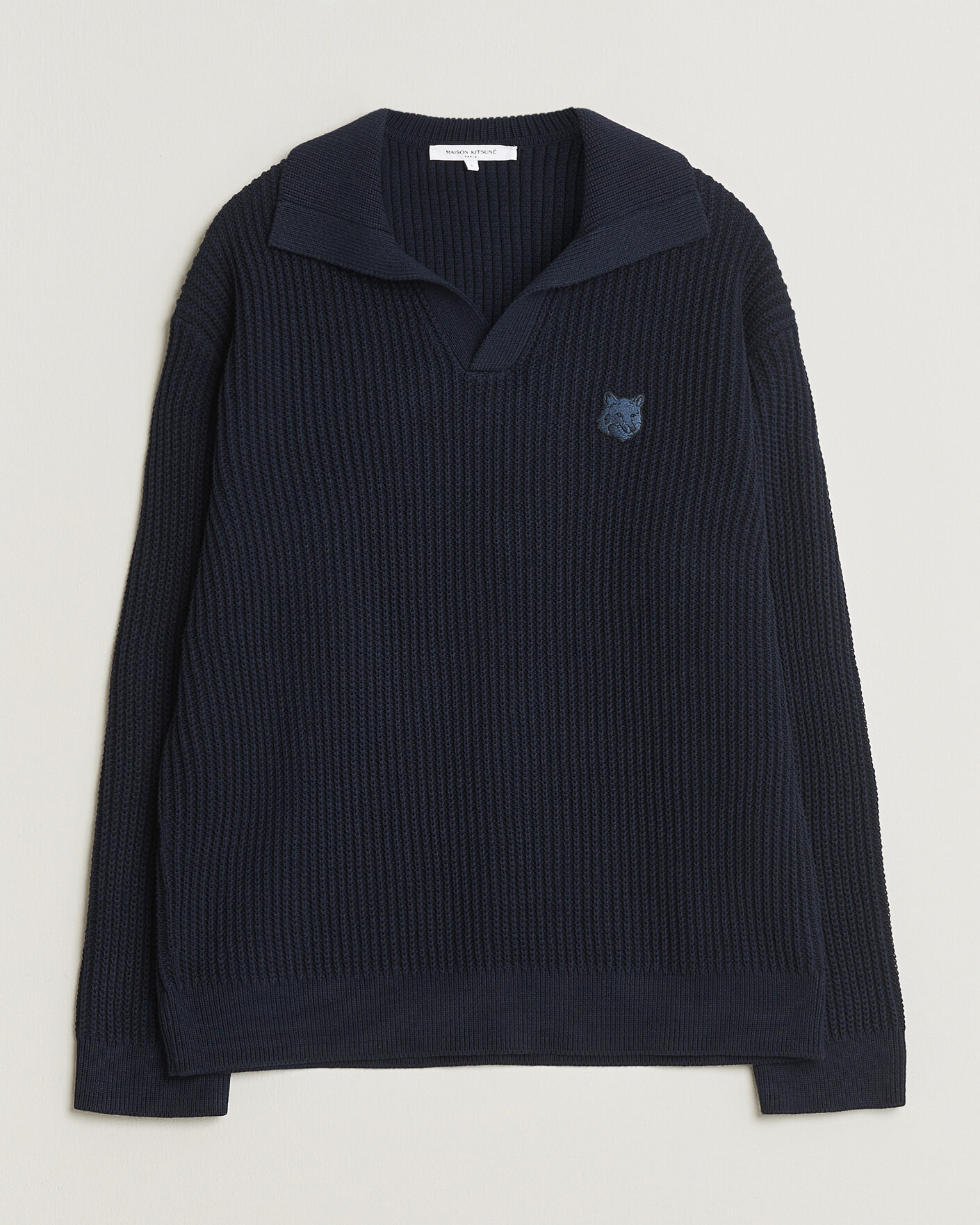 Mies | Pikeet | Maison Kitsuné | Tonal Fox Head Rib Knitted Polo Navy