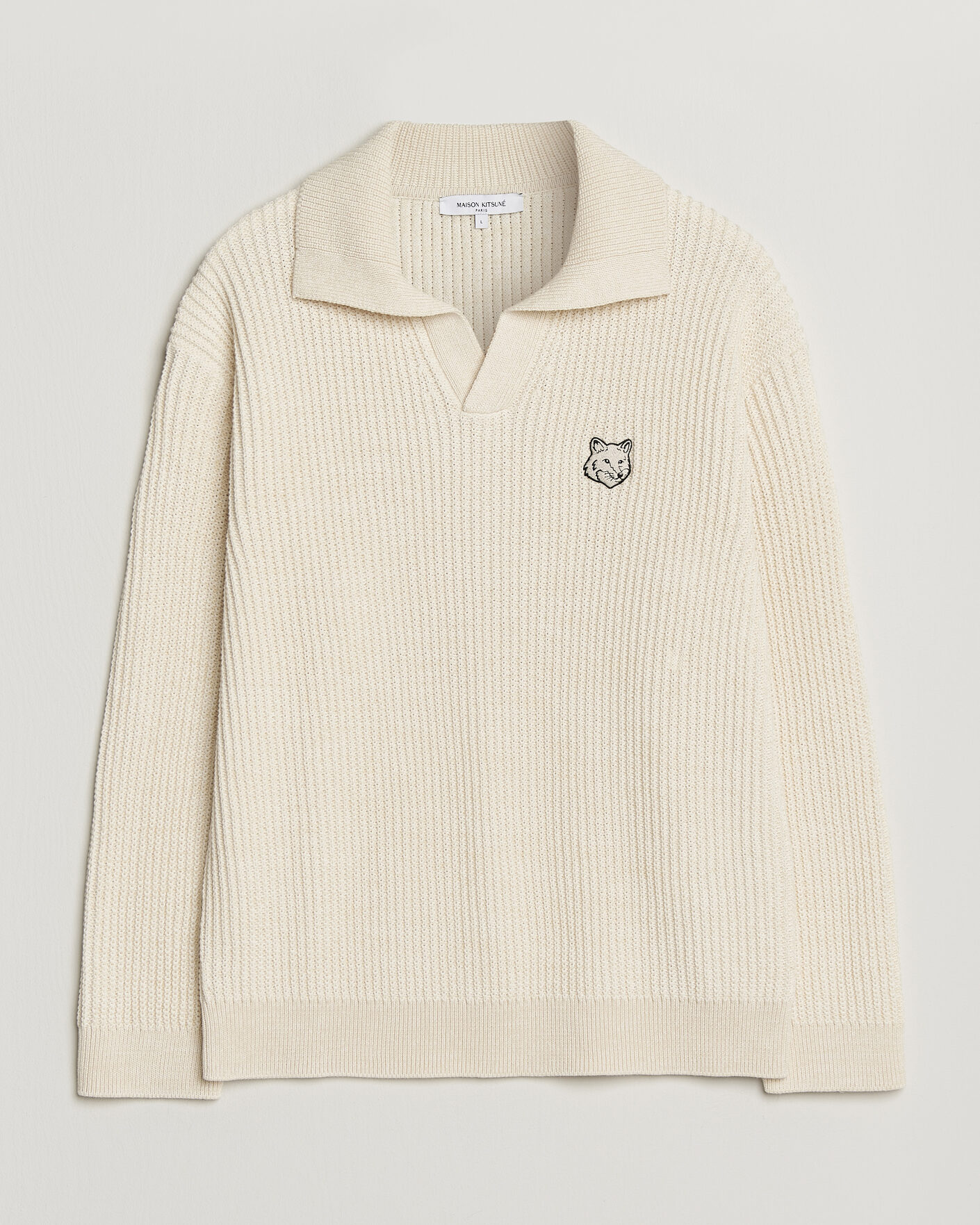 Mies | Pikeet | Maison Kitsuné | Tonal Fox Head Rib Knitted Polo Sandshell