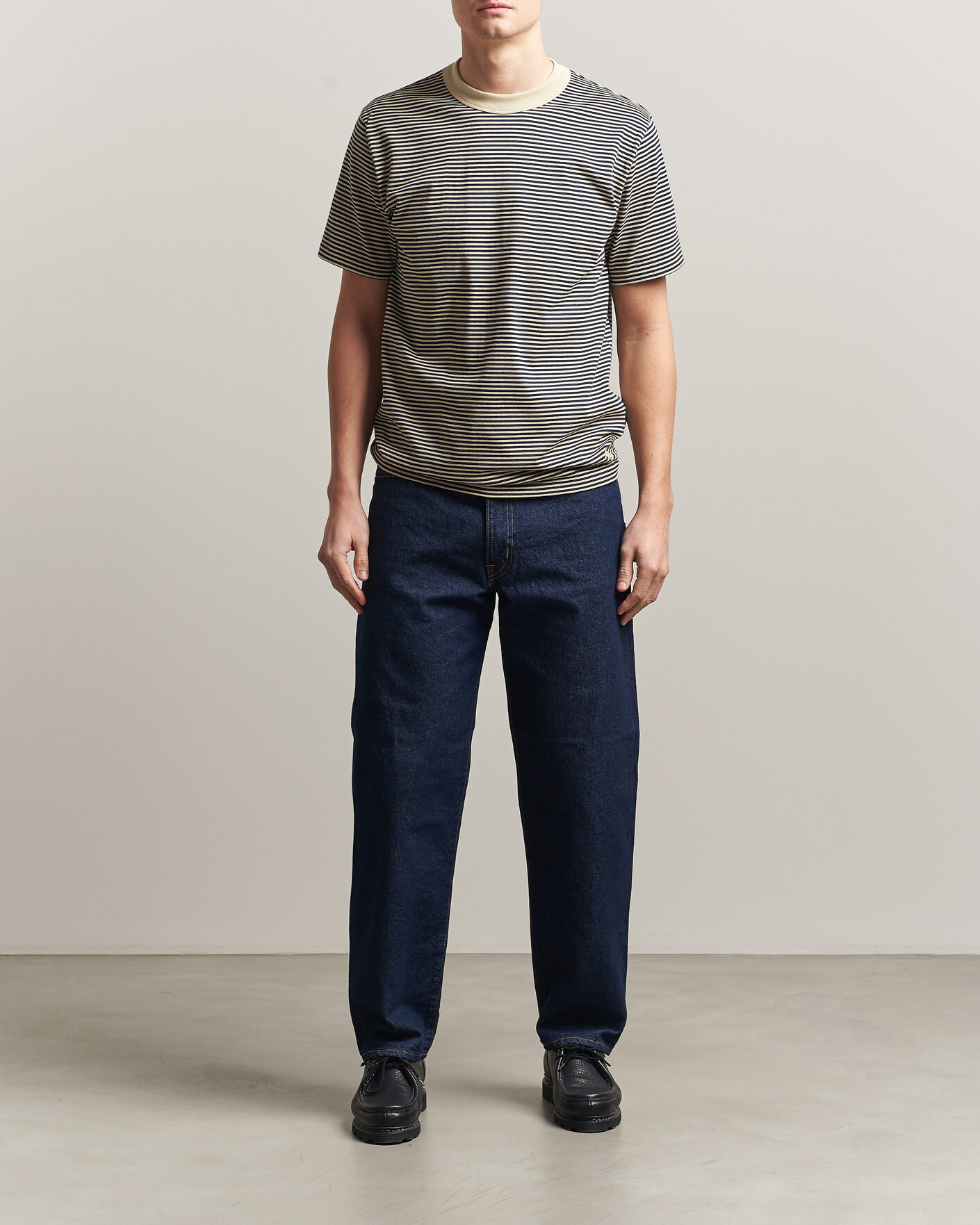 Mies | T-paidat | Armor-lux | Callac Héritage Stripe T-Shirt Gravel/Marine Deep