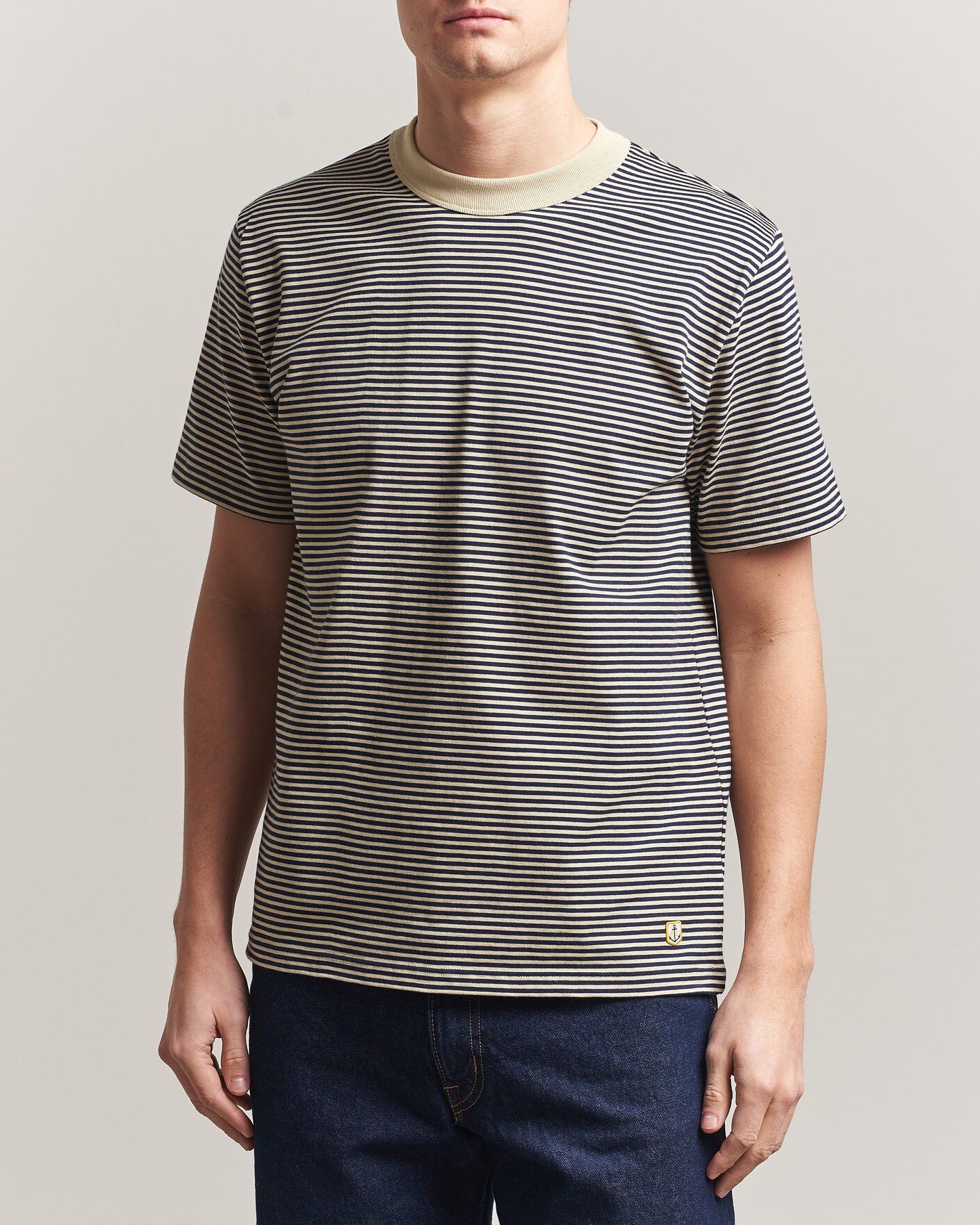 Mies | T-paidat | Armor-lux | Callac Héritage Stripe T-Shirt Gravel/Marine Deep