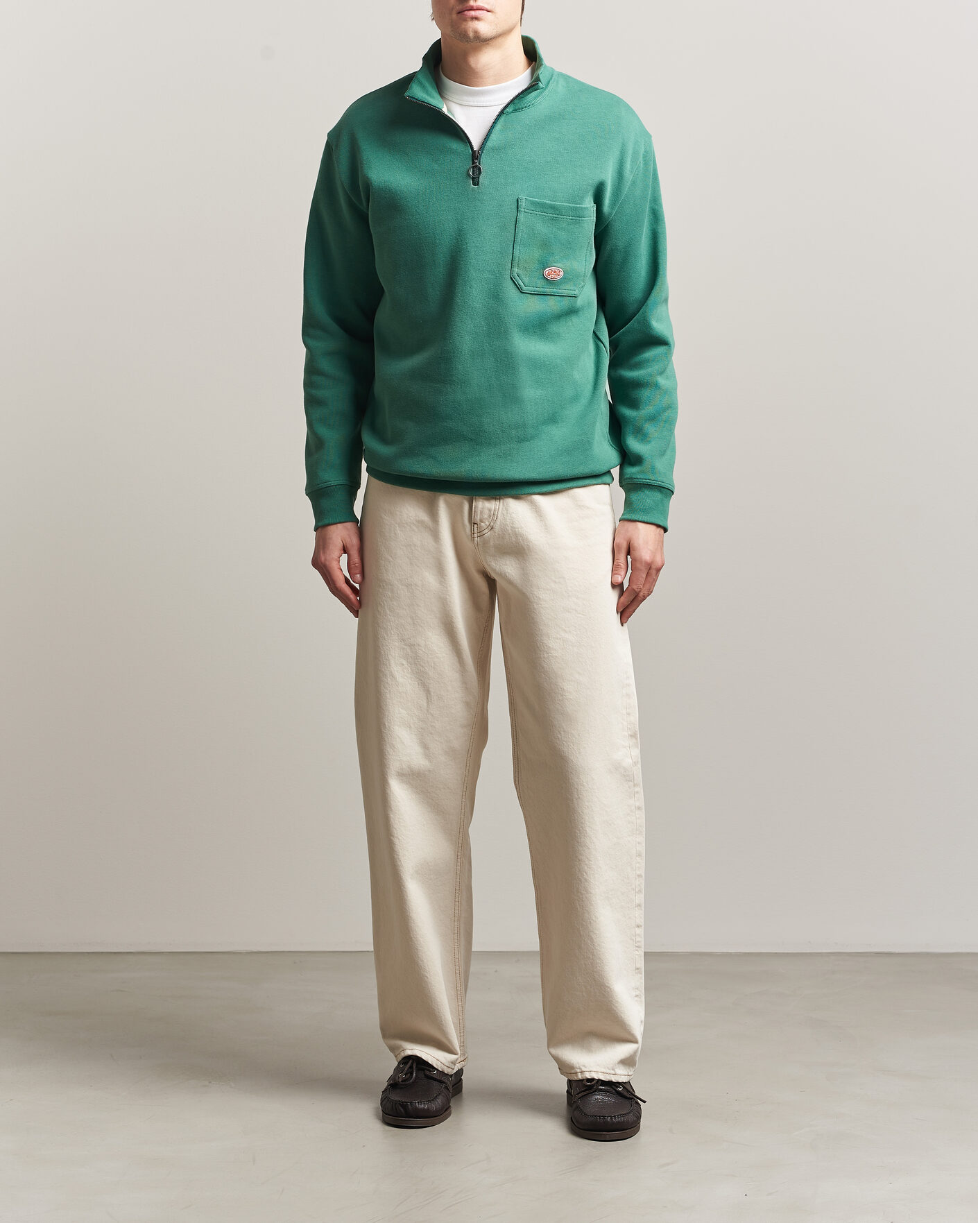 Mies | Puserot | Armor-lux | Camionneur Cotton Half Zip Sweater Dark Ivy