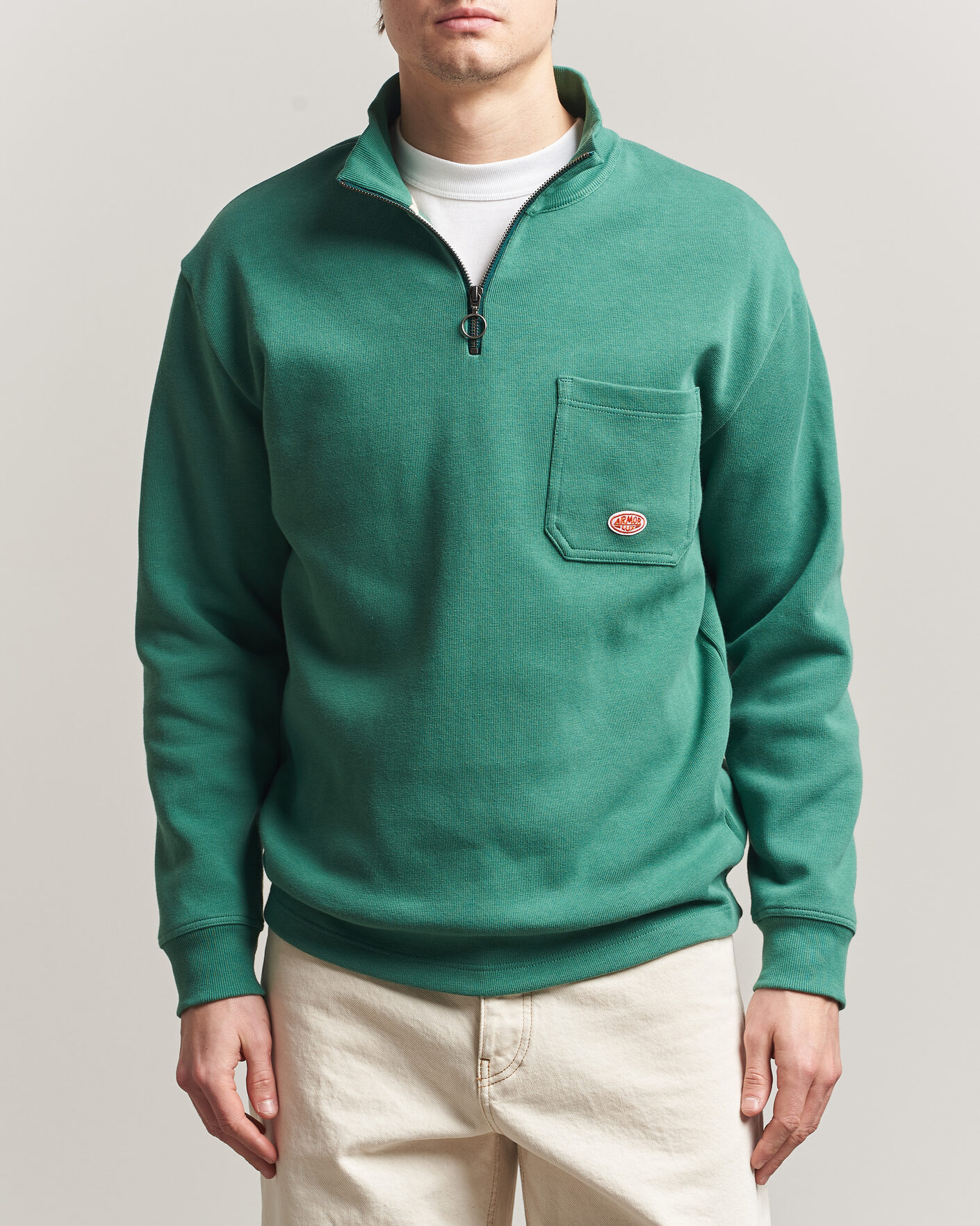 Mies | Puserot | Armor-lux | Camionneur Cotton Half Zip Sweater Dark Ivy