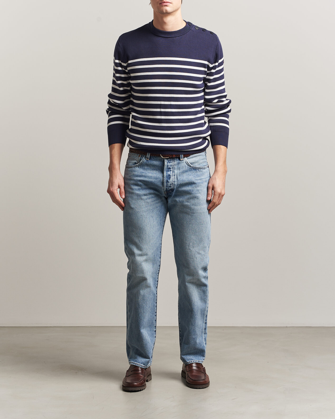 Mies | Puserot | Armor-lux | Groix Striped Sweater Navy/Nature