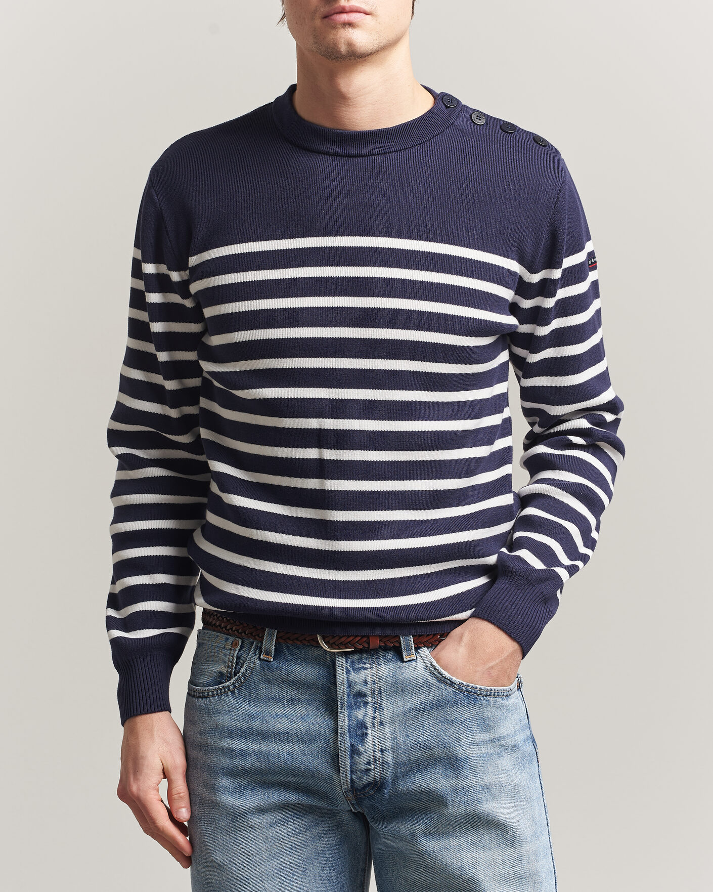 Mies | Puserot | Armor-lux | Groix Striped Sweater Navy/Nature