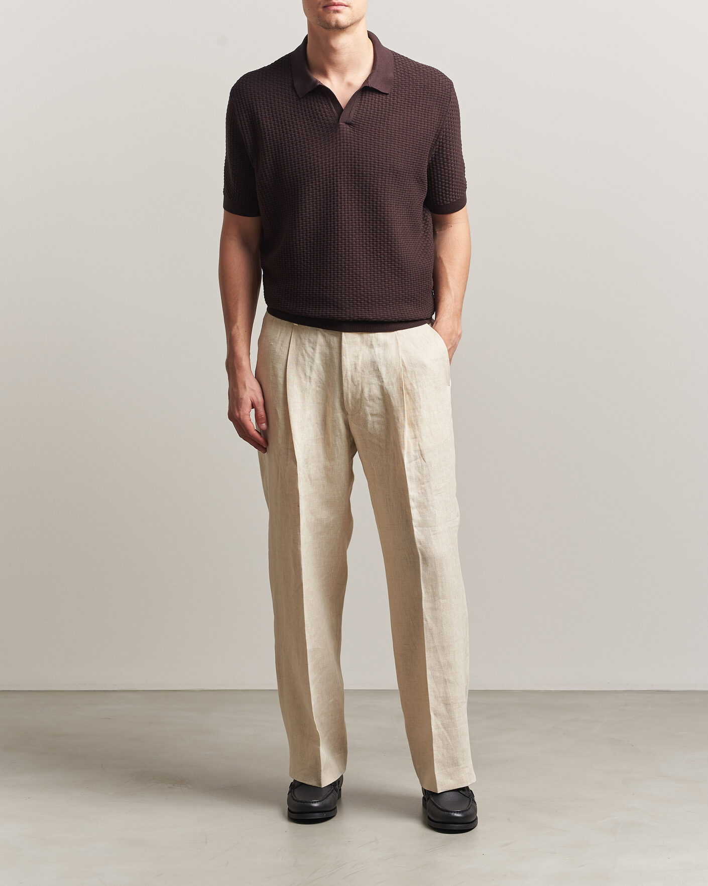 Mies | Pikeet | BOSS BLACK | Natalo Structured Knitted Polo Dark Brown