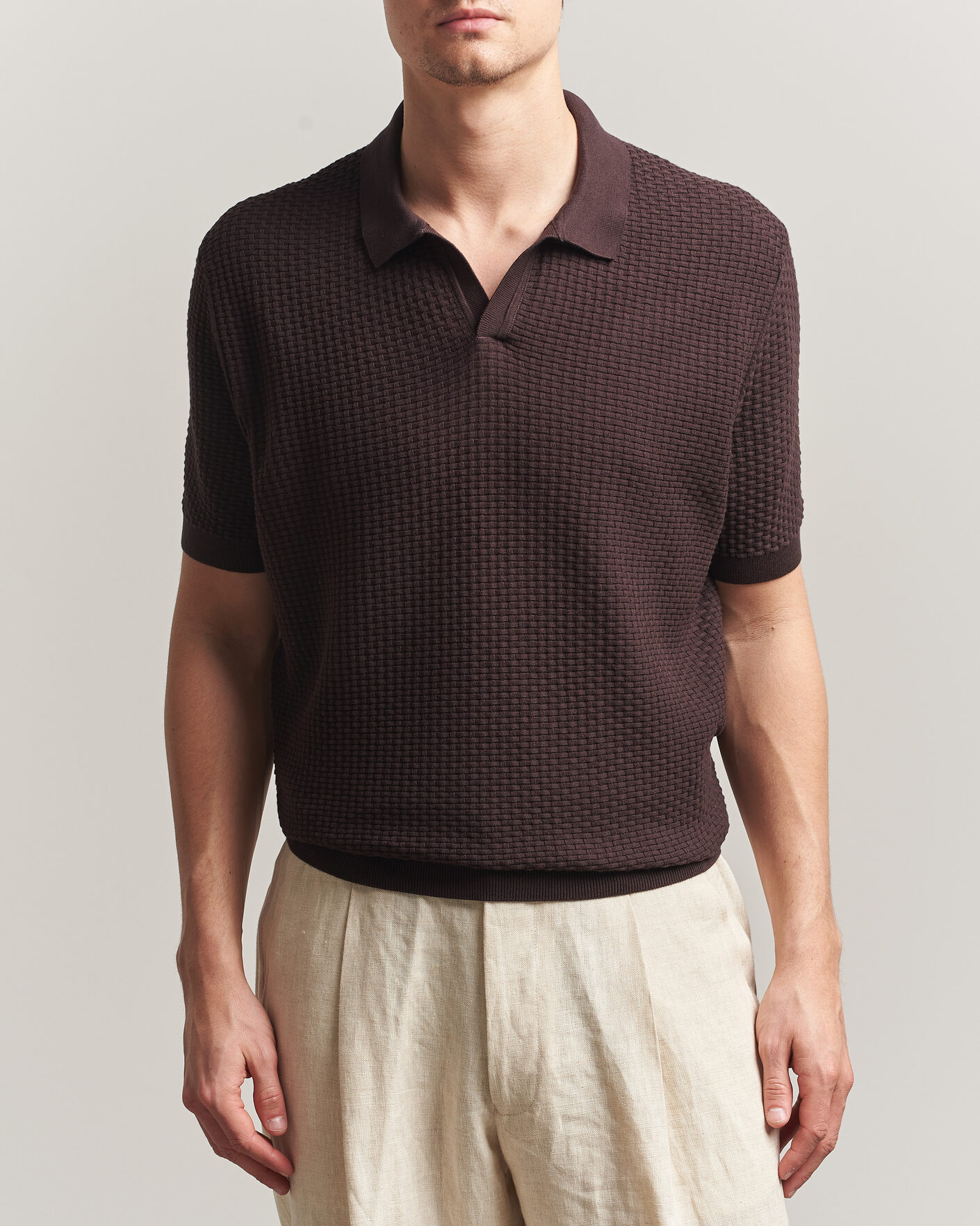 Mies | Pikeet | BOSS BLACK | Natalo Structured Knitted Polo Dark Brown