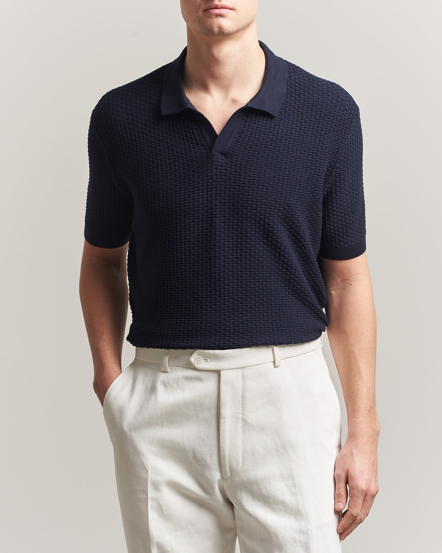 Mies | Pikeet | BOSS BLACK | Natalo Structured Knitted Polo Dark Blue