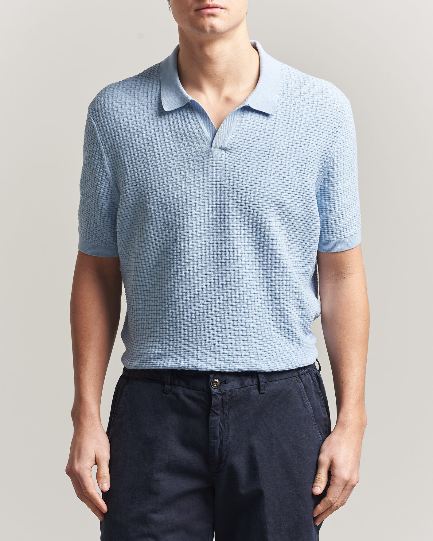 Mies | Pikeet | BOSS BLACK | Natalo Structured Knitted Polo Light Blue