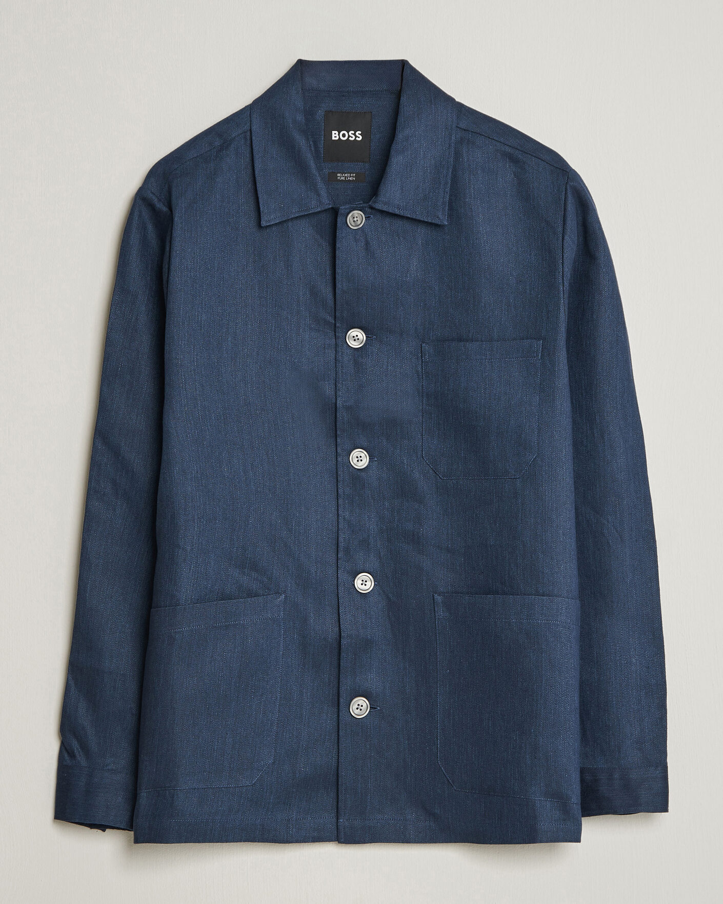 Mies | Kauluspaidat | BOSS BLACK | Cai Linen Overshirt Dark Blue