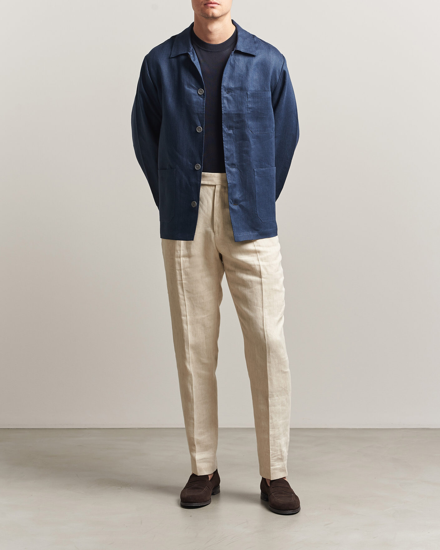 Mies | Kauluspaidat | BOSS BLACK | Cai Linen Overshirt Dark Blue