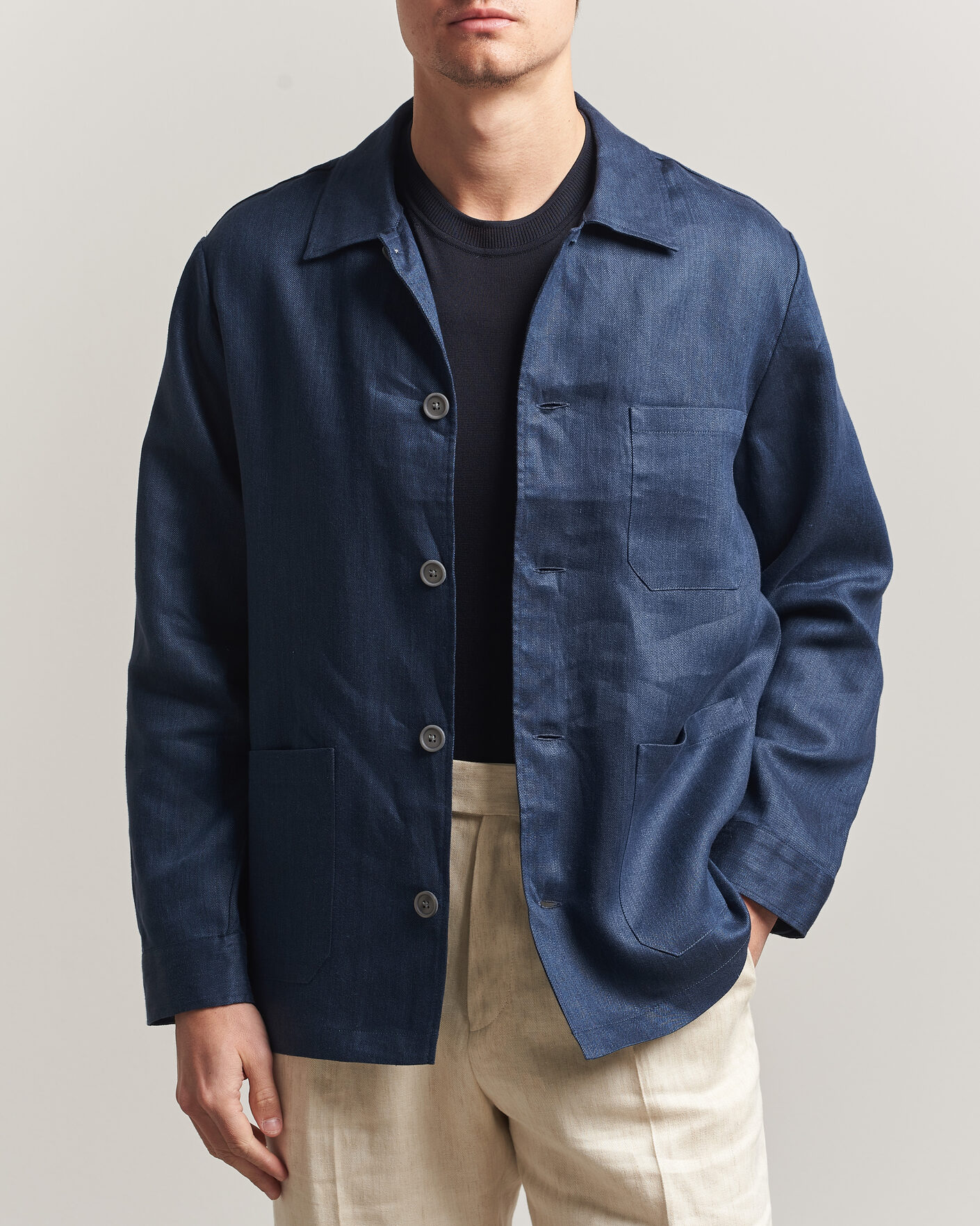 Mies | Kauluspaidat | BOSS BLACK | Cai Linen Overshirt Dark Blue
