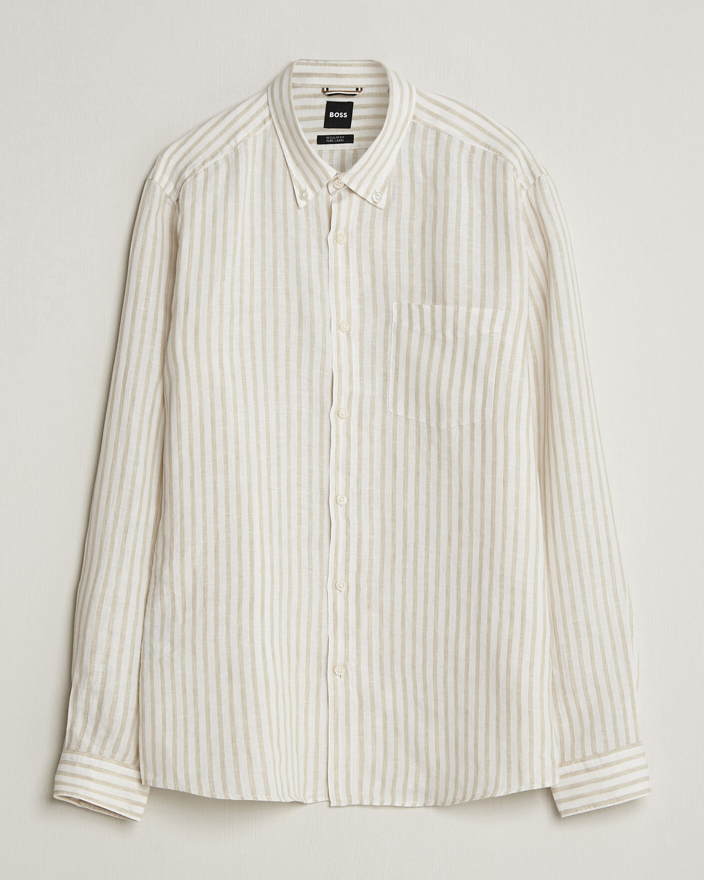 Mies | Kauluspaidat | BOSS BLACK | Liam Striped Linen Shirt Open Beige