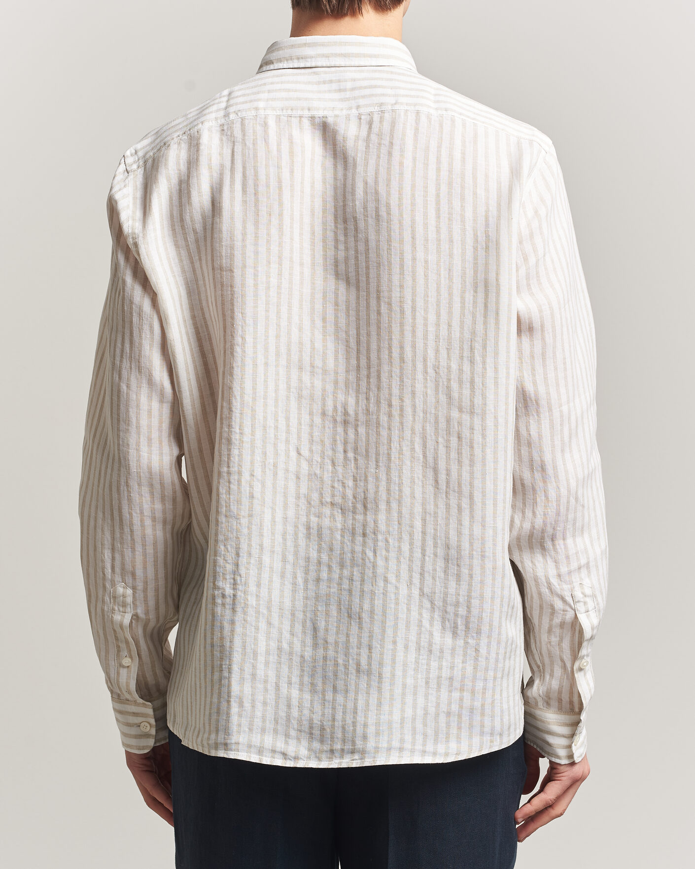 Mies | Kauluspaidat | BOSS BLACK | Liam Striped Linen Shirt Open Beige