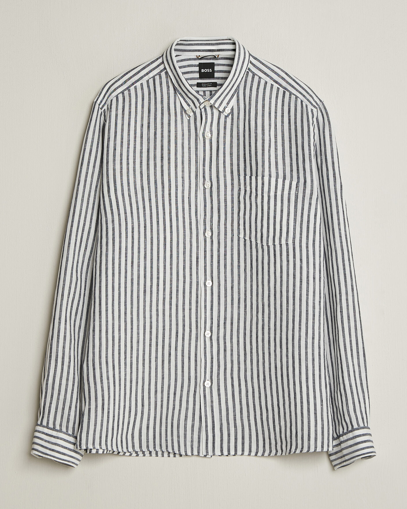 Mies | Kauluspaidat | BOSS BLACK | Liam Striped Linen Shirt Dark Blue