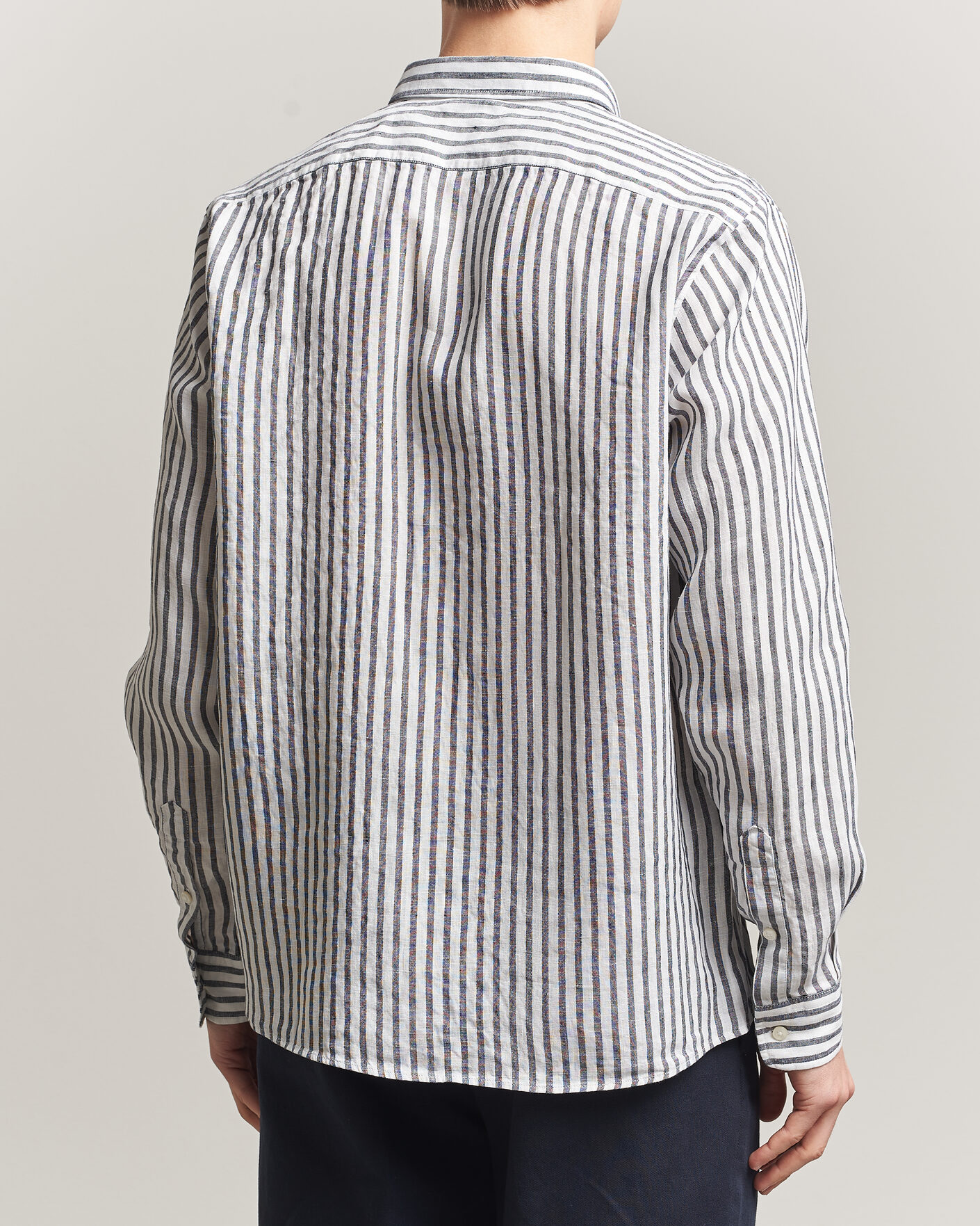Mies | Kauluspaidat | BOSS BLACK | Liam Striped Linen Shirt Dark Blue