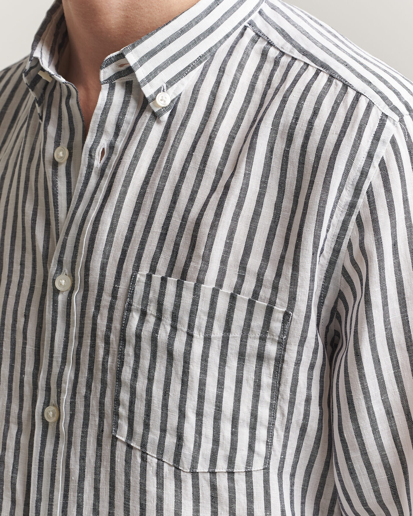 Mies | Kauluspaidat | BOSS BLACK | Liam Striped Linen Shirt Dark Blue