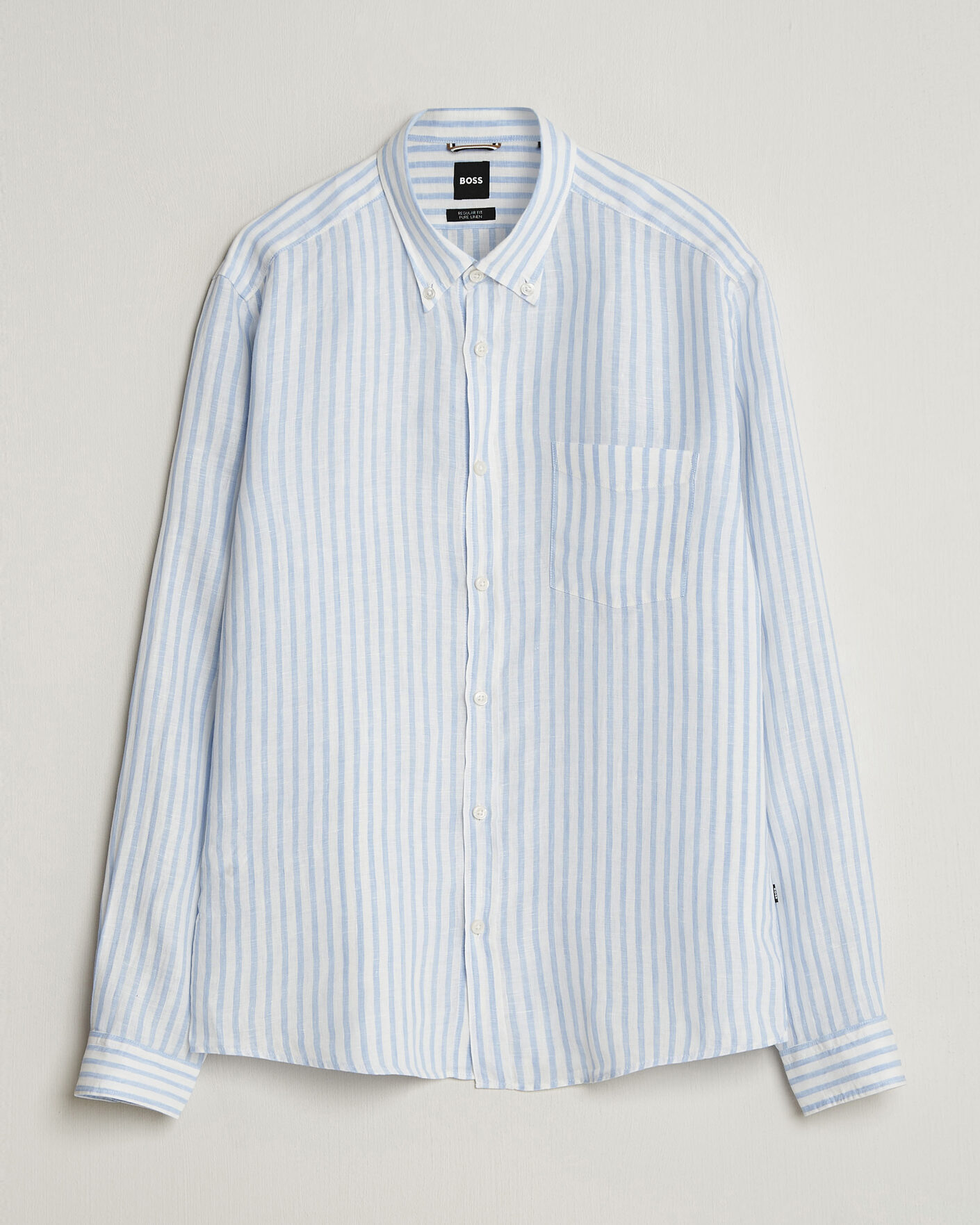 Mies | Kauluspaidat | BOSS BLACK | Liam Striped Linen Shirt Light Blue