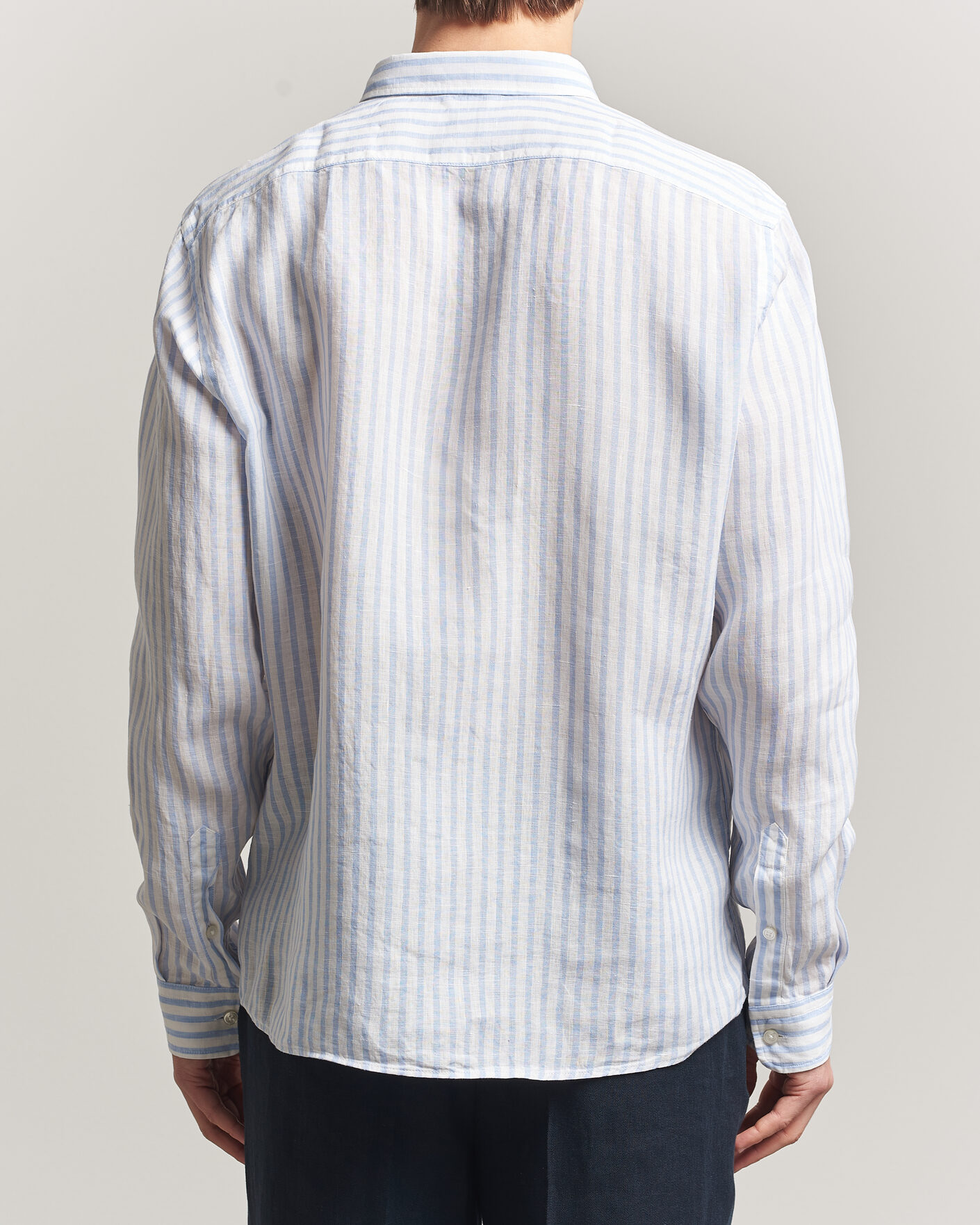 Mies | Kauluspaidat | BOSS BLACK | Liam Striped Linen Shirt Light Blue