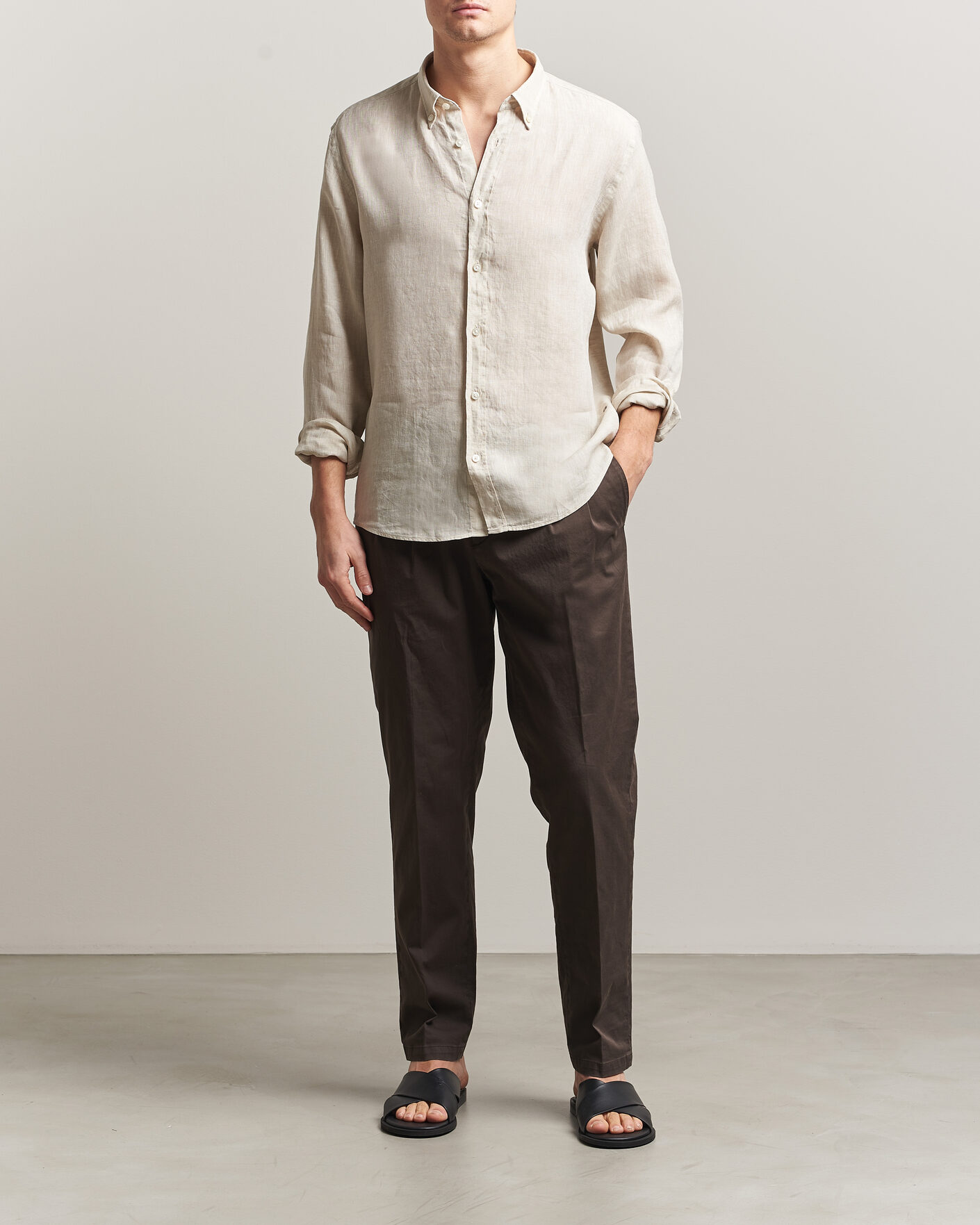 Mies | Kauluspaidat | BOSS BLACK | Liam Linen Shirt Open Beige