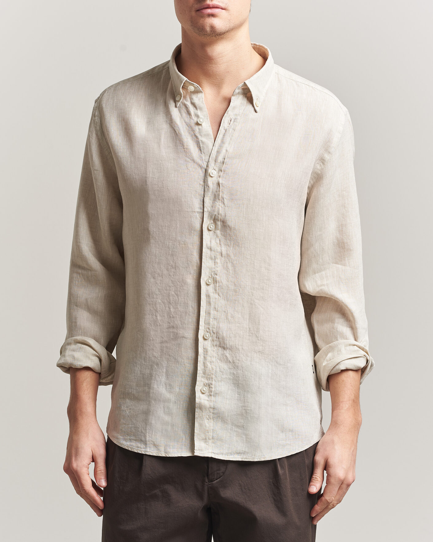 Mies | Kauluspaidat | BOSS BLACK | Liam Linen Shirt Open Beige