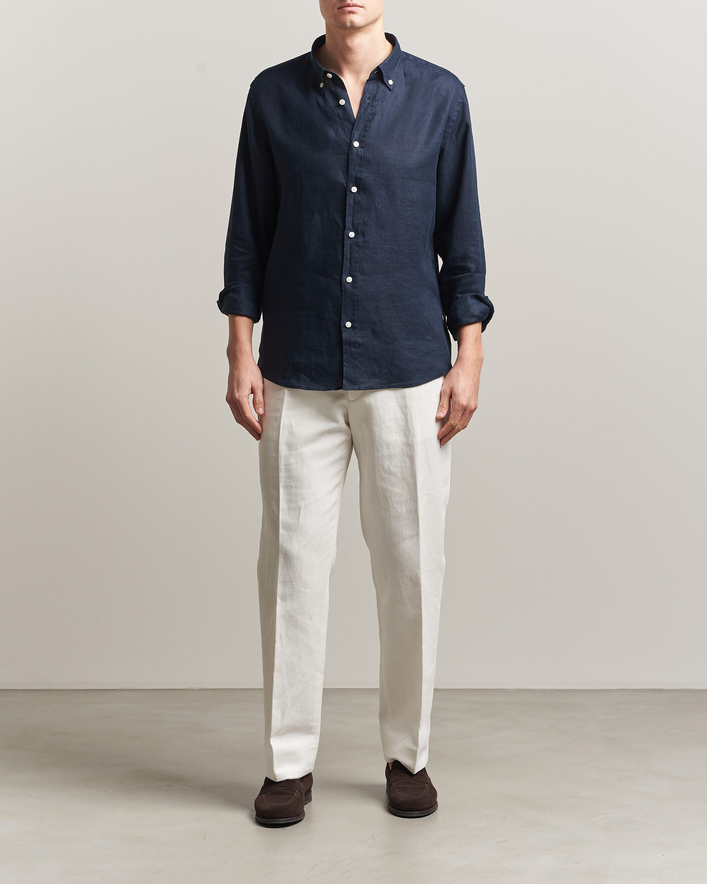 Mies | Kauluspaidat | BOSS BLACK | Liam Linen Shirt Dark Blue