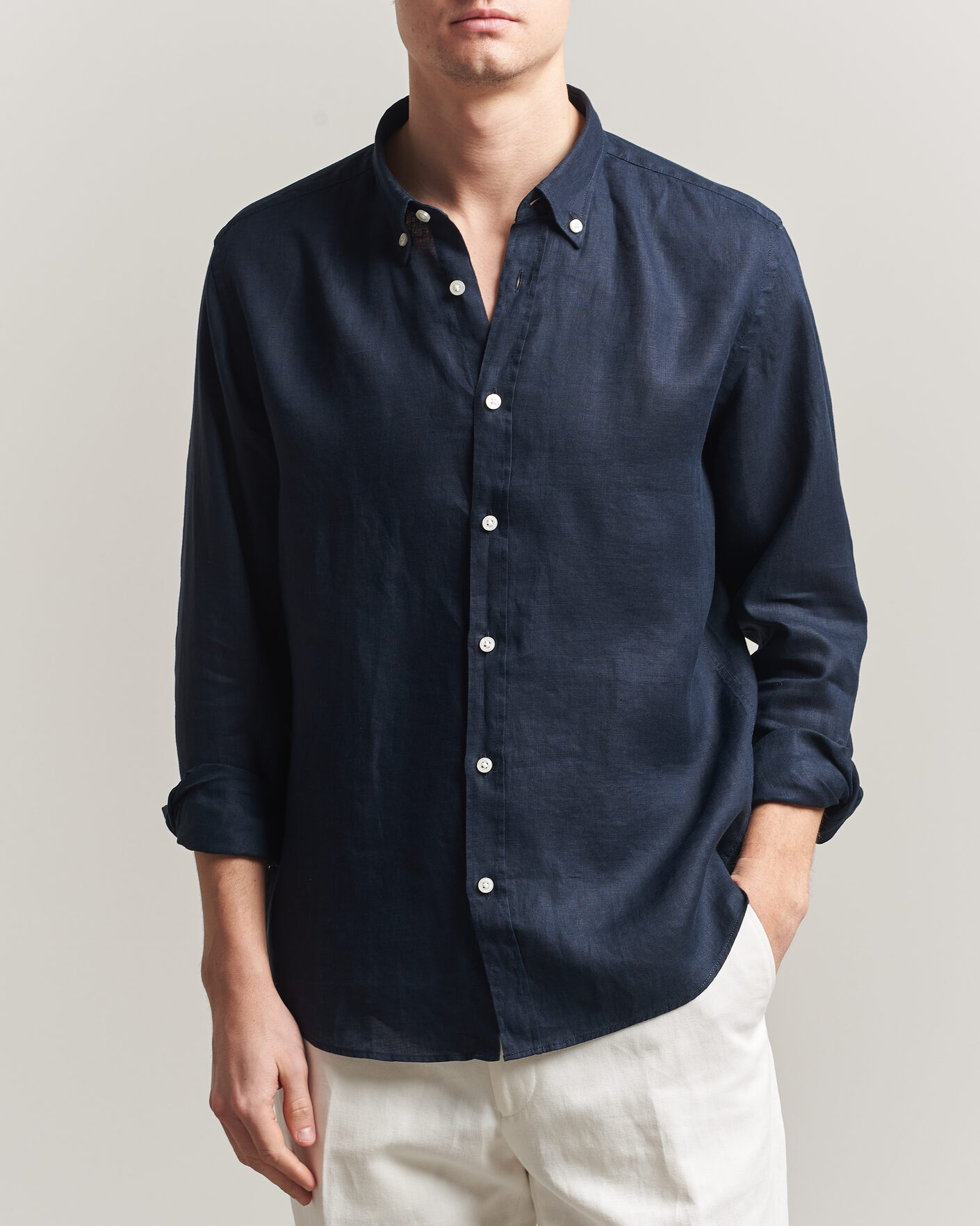 Mies | Kauluspaidat | BOSS BLACK | Liam Linen Shirt Dark Blue