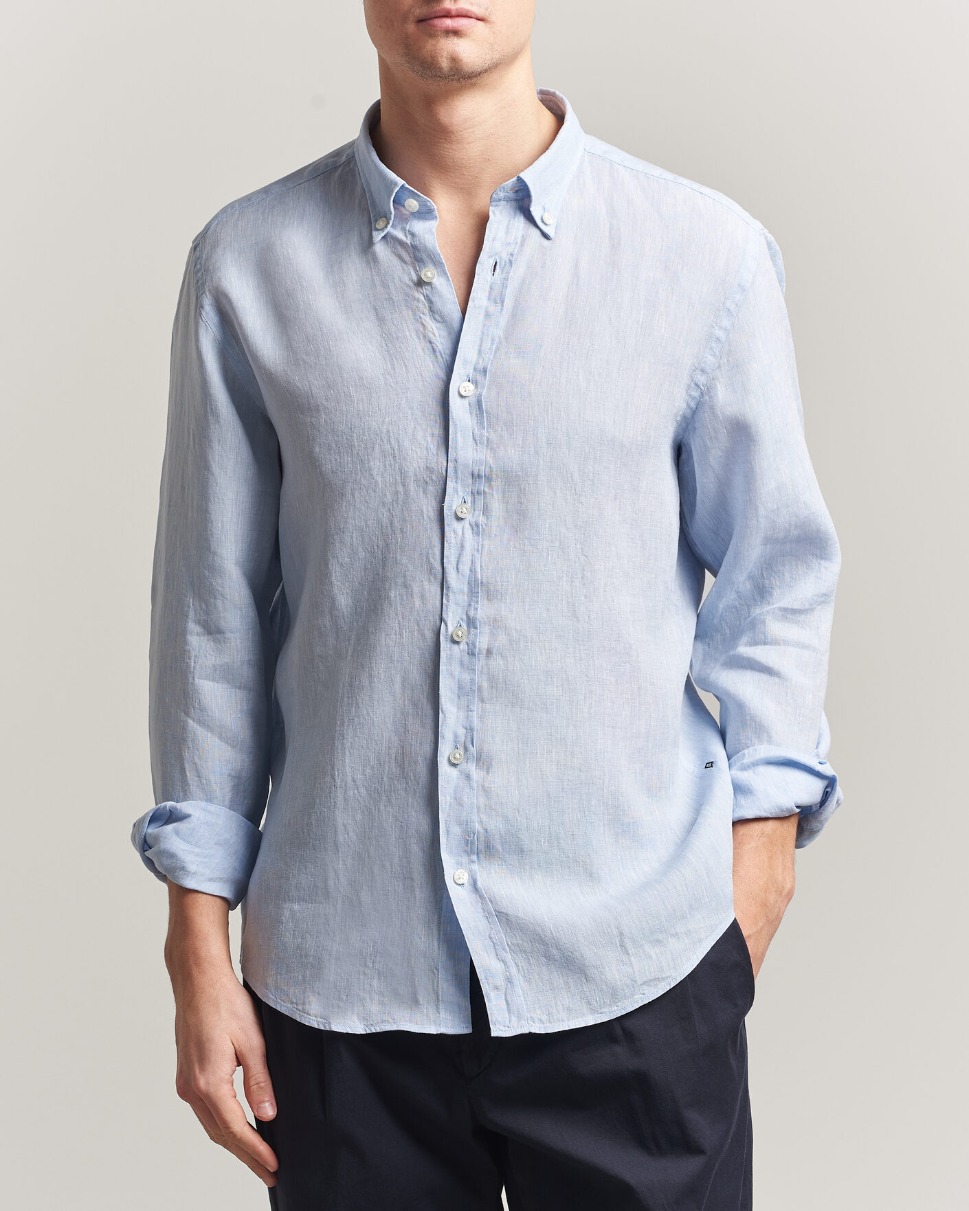 Mies | Kauluspaidat | BOSS BLACK | Liam Linen Shirt Light Blue