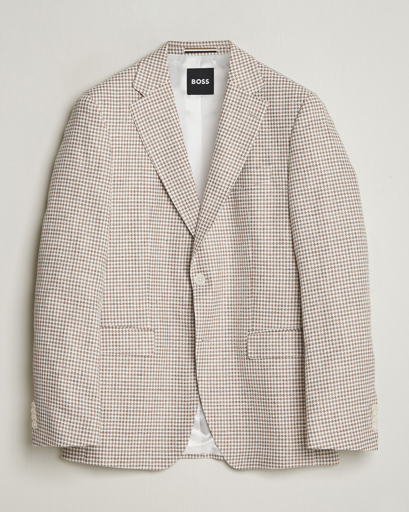 Mies | Pikkutakit | BOSS BLACK | Hutson Linen/Cotton Houndstooth Blazer Open Beige