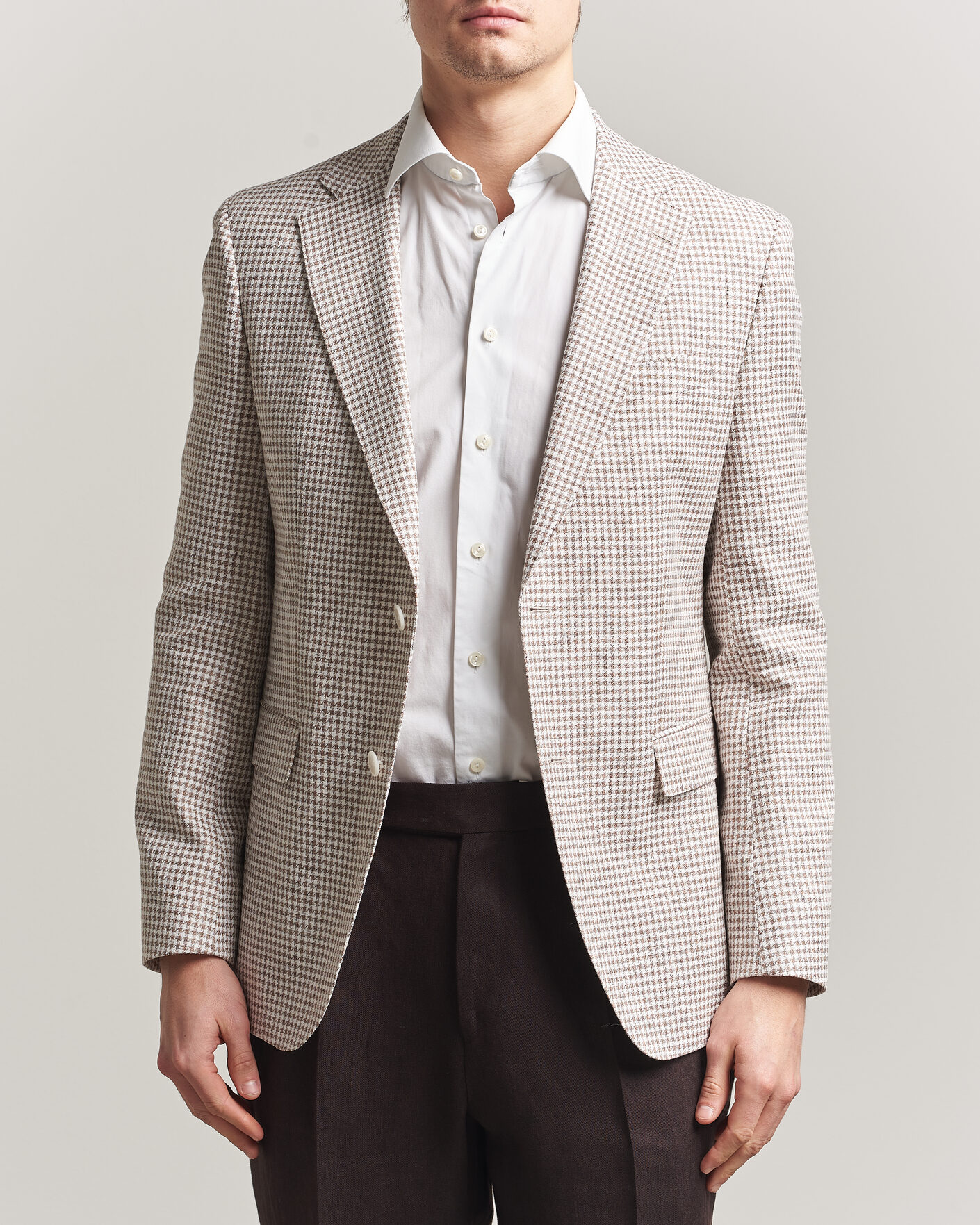 Mies | Pikkutakit | BOSS BLACK | Hutson Linen/Cotton Houndstooth Blazer Open Beige