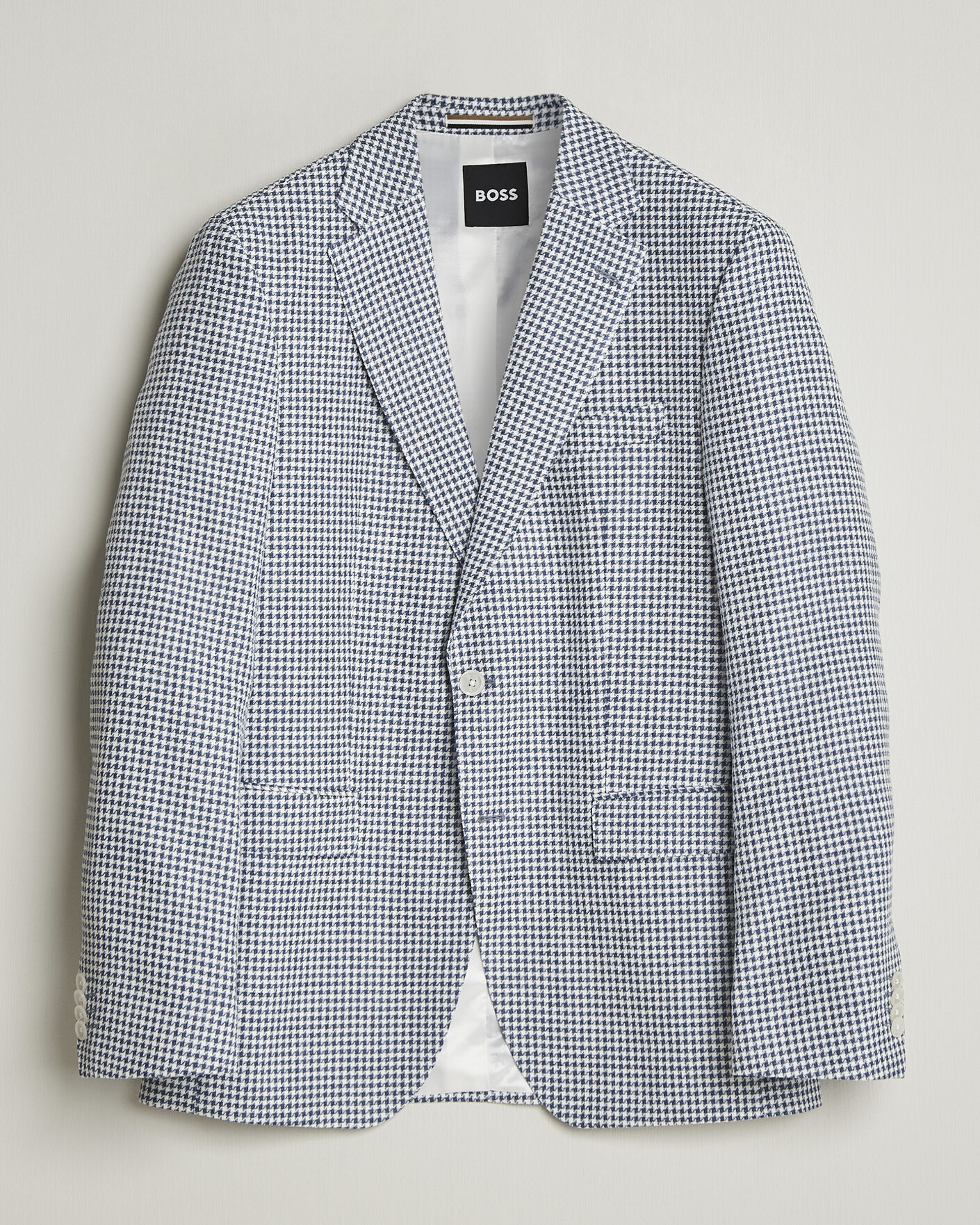 Mies | Pikkutakit | BOSS BLACK | Hutson Linen/Cotton Houndstooth Blazer Open Blue