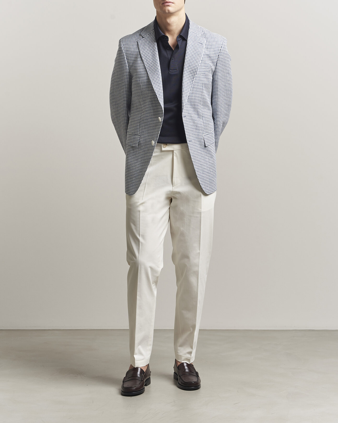Mies | Pikkutakit | BOSS BLACK | Hutson Linen/Cotton Houndstooth Blazer Open Blue