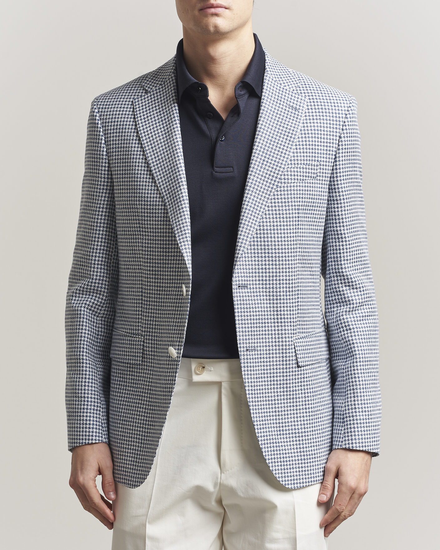 Mies | Pikkutakit | BOSS BLACK | Hutson Linen/Cotton Houndstooth Blazer Open Blue