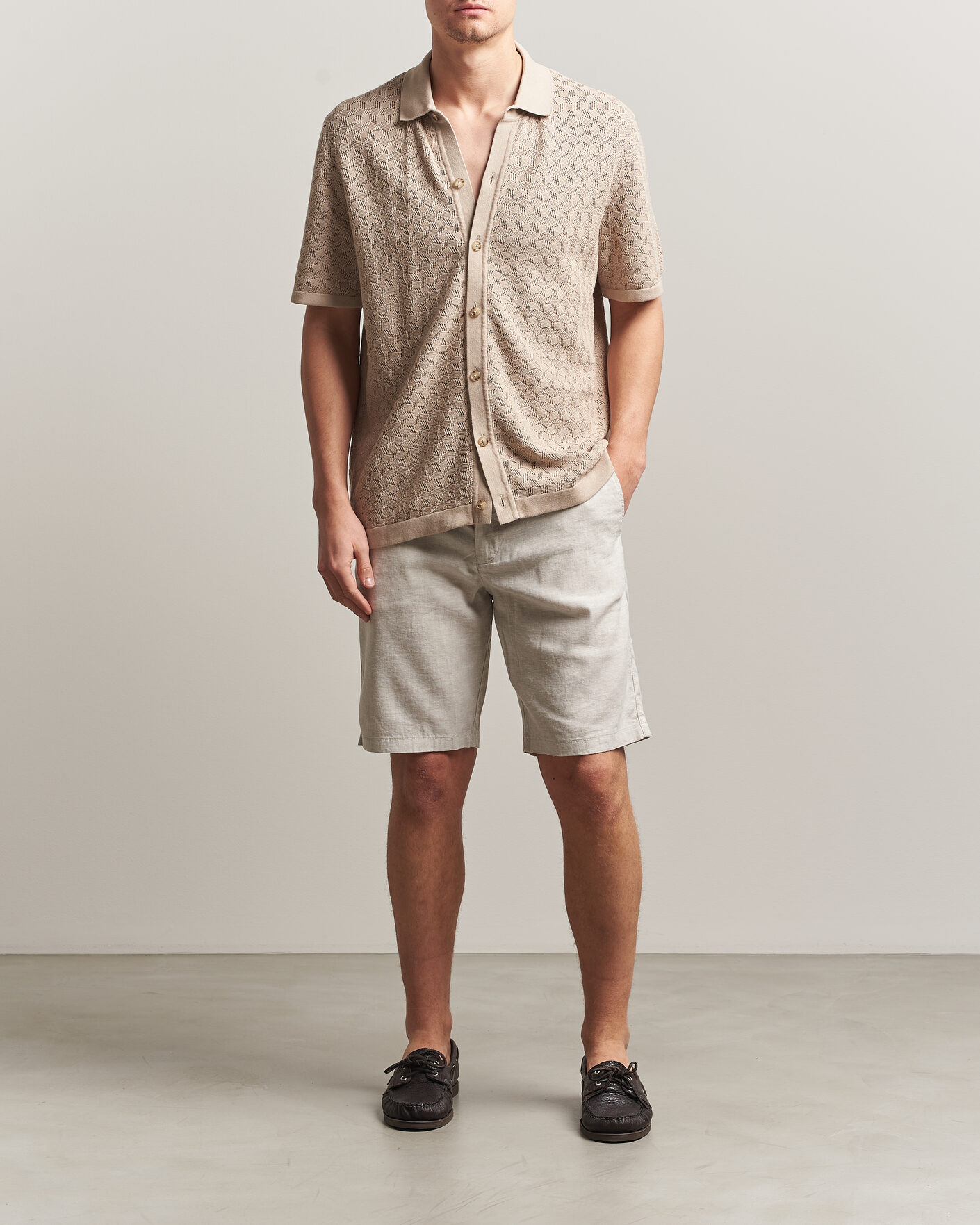 Mies | Shortsit | BOSS ORANGE | Tapered Linen Drawstring Shorts Open Grey
