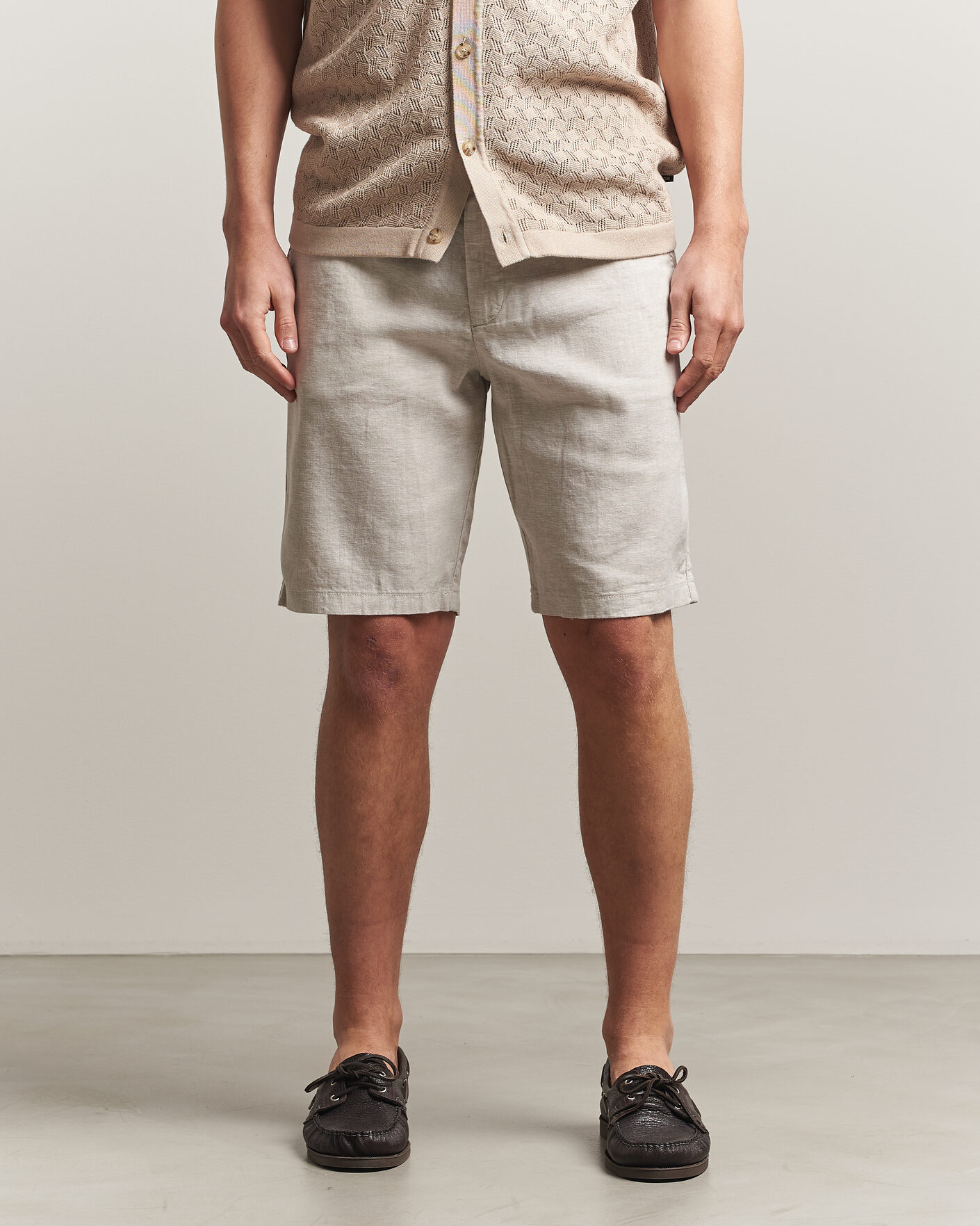 Mies | Shortsit | BOSS ORANGE | Tapered Linen Drawstring Shorts Open Grey