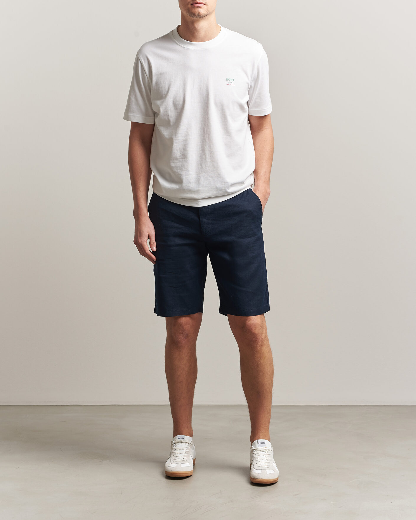 Mies | Shortsit | BOSS ORANGE | Tapered Linen Drawstring Shorts Dark Blue