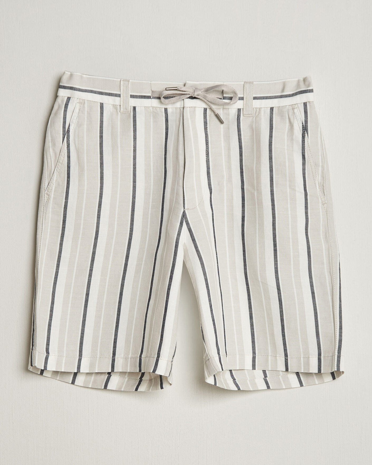 Mies | Shortsit | BOSS ORANGE | Linen/Cotton Striped Drawstring Shorts Open Grey