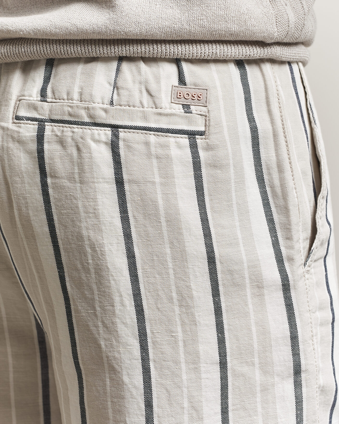 Mies | Shortsit | BOSS ORANGE | Linen/Cotton Striped Drawstring Shorts Open Grey