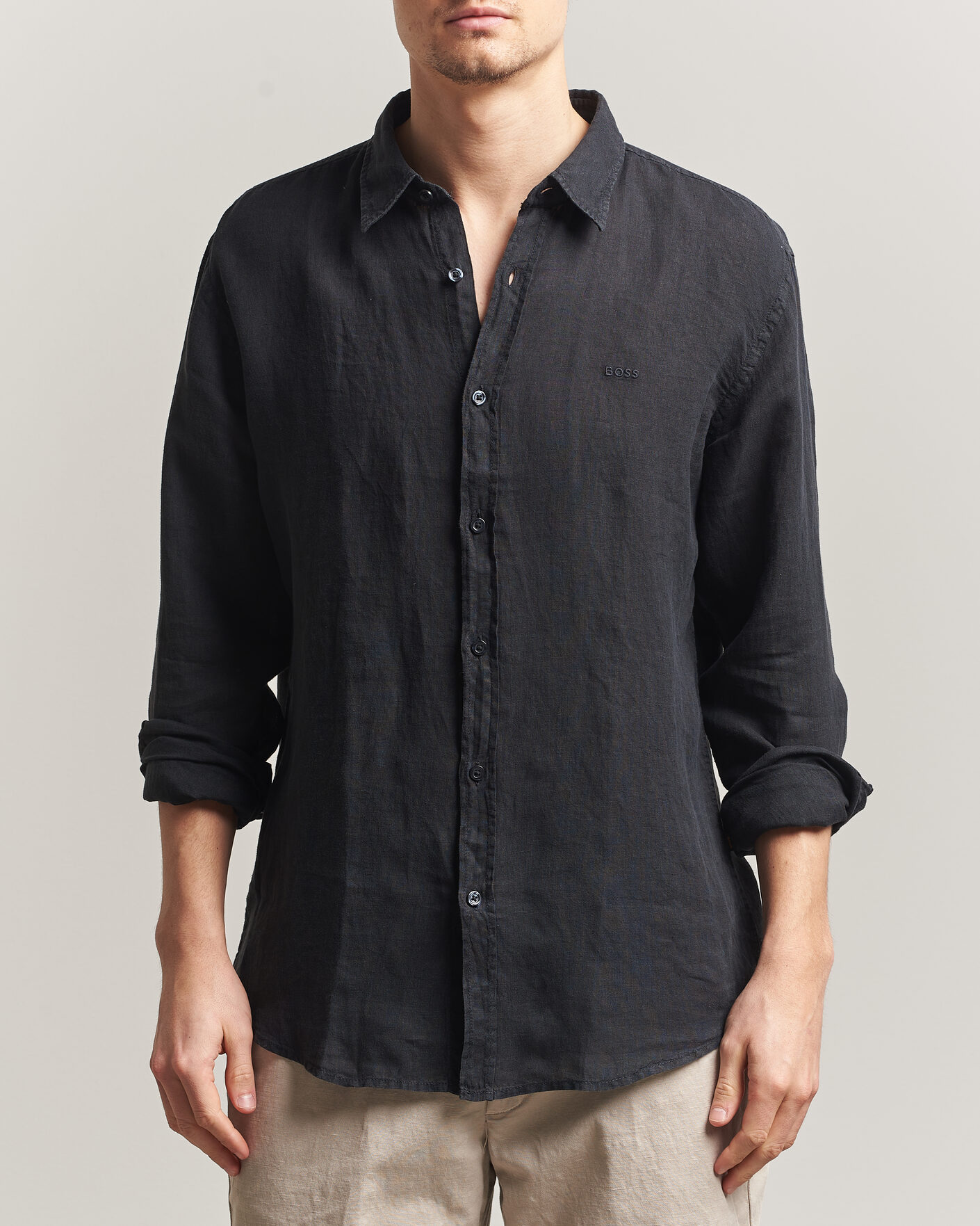 Mies | Kauluspaidat | BOSS ORANGE | Relegant Linen Shirt Black
