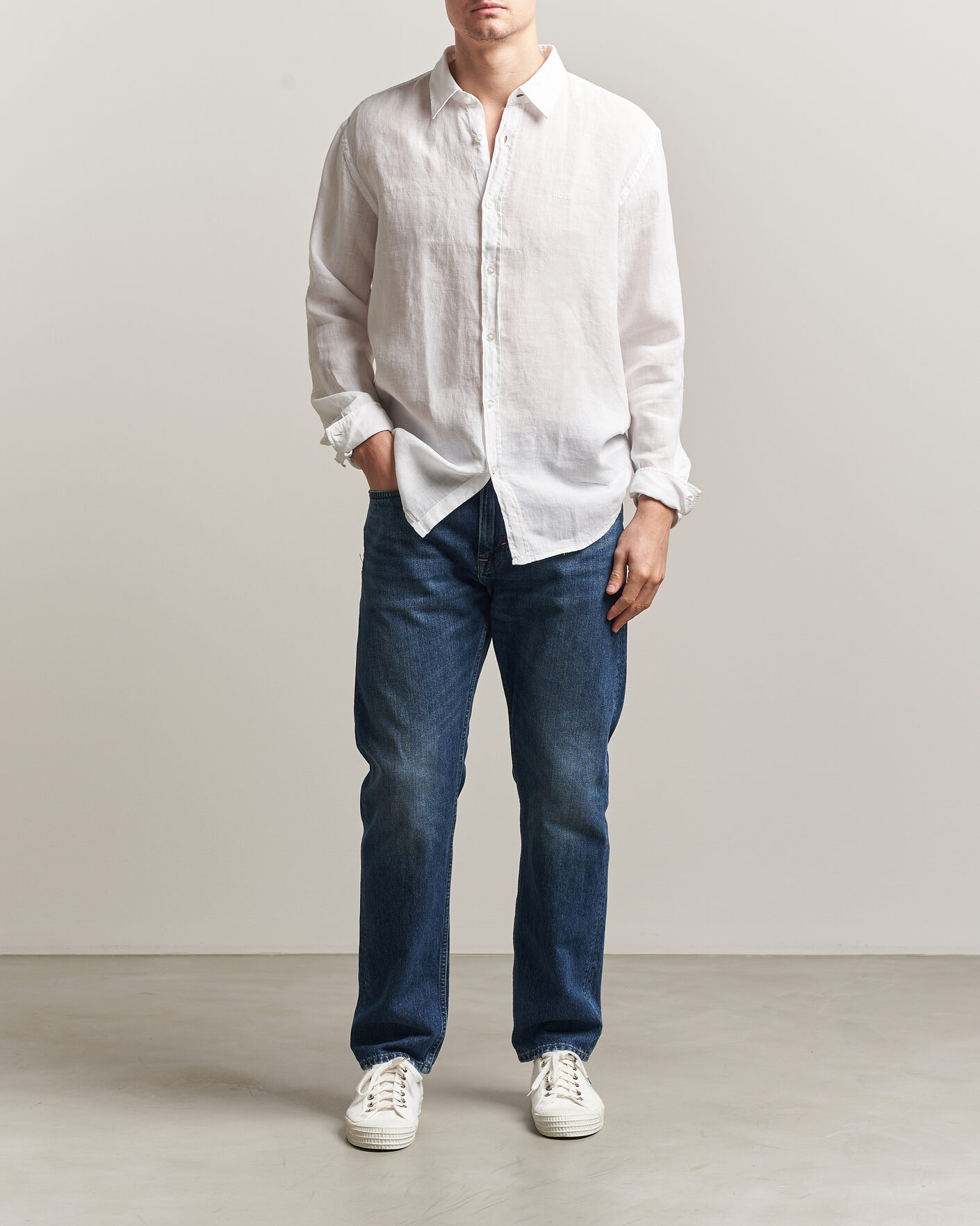 Mies | Kauluspaidat | BOSS ORANGE | Relegant Linen Shirt White