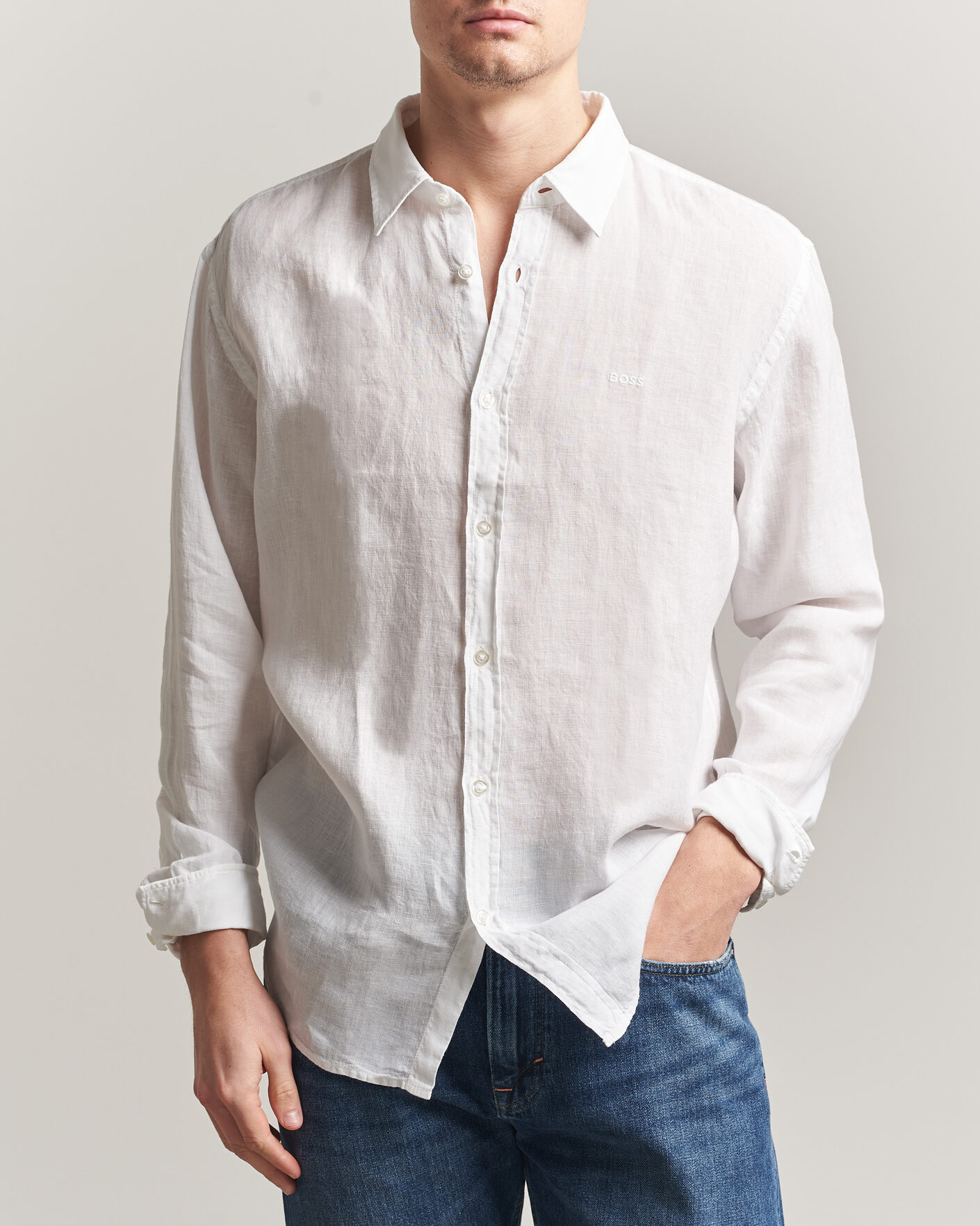 Mies | Kauluspaidat | BOSS ORANGE | Relegant Linen Shirt White