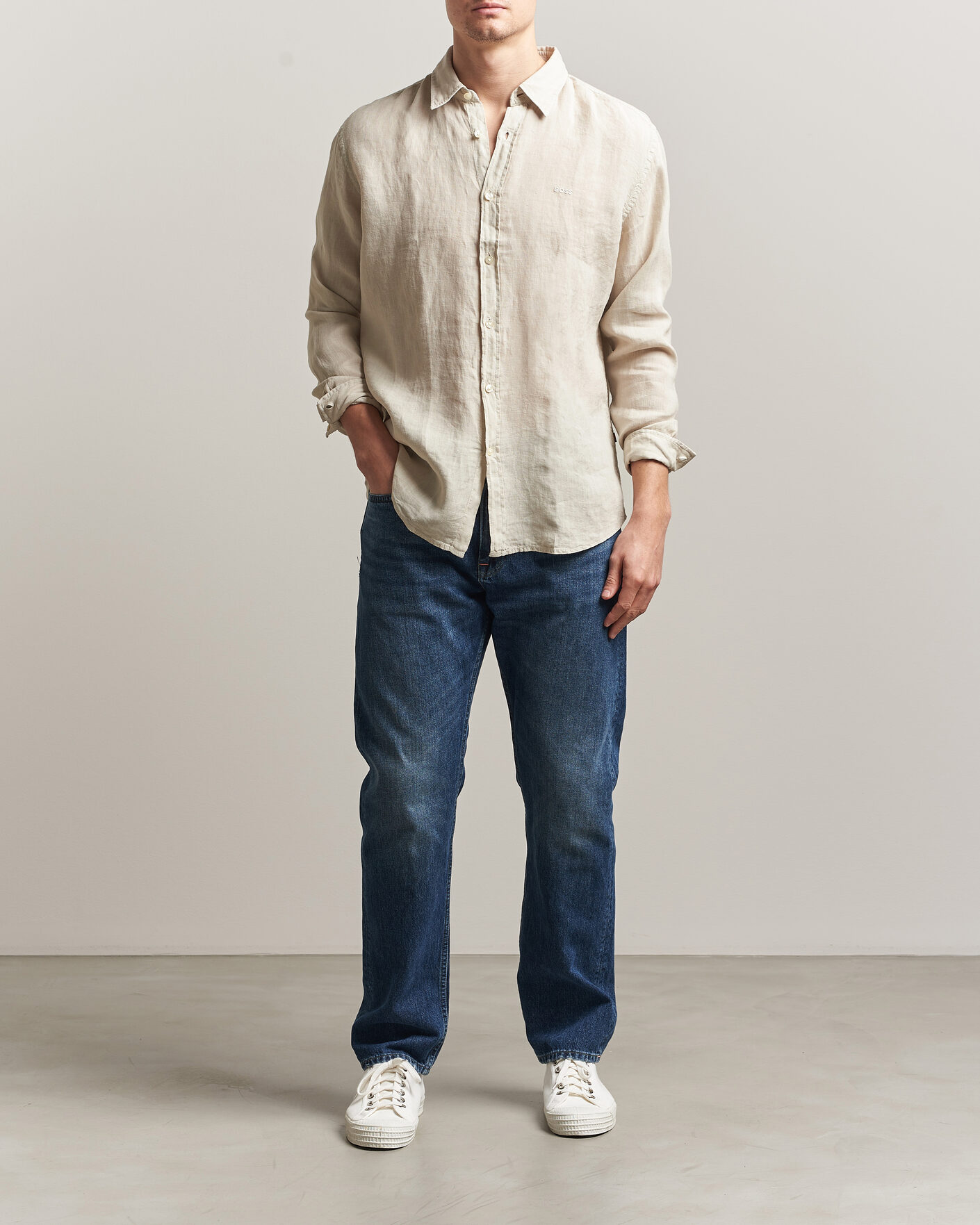 Mies | Kauluspaidat | BOSS ORANGE | Relegant Linen Shirt Light Beige